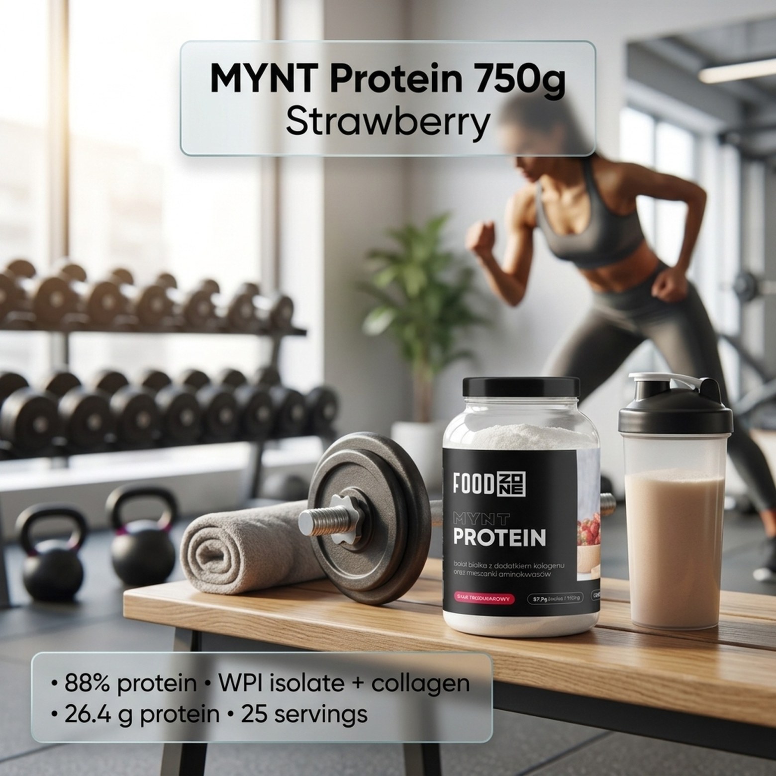 MYNT PROTEIN 750g Strawberry - Protein with Collagen for Muscles and Joints