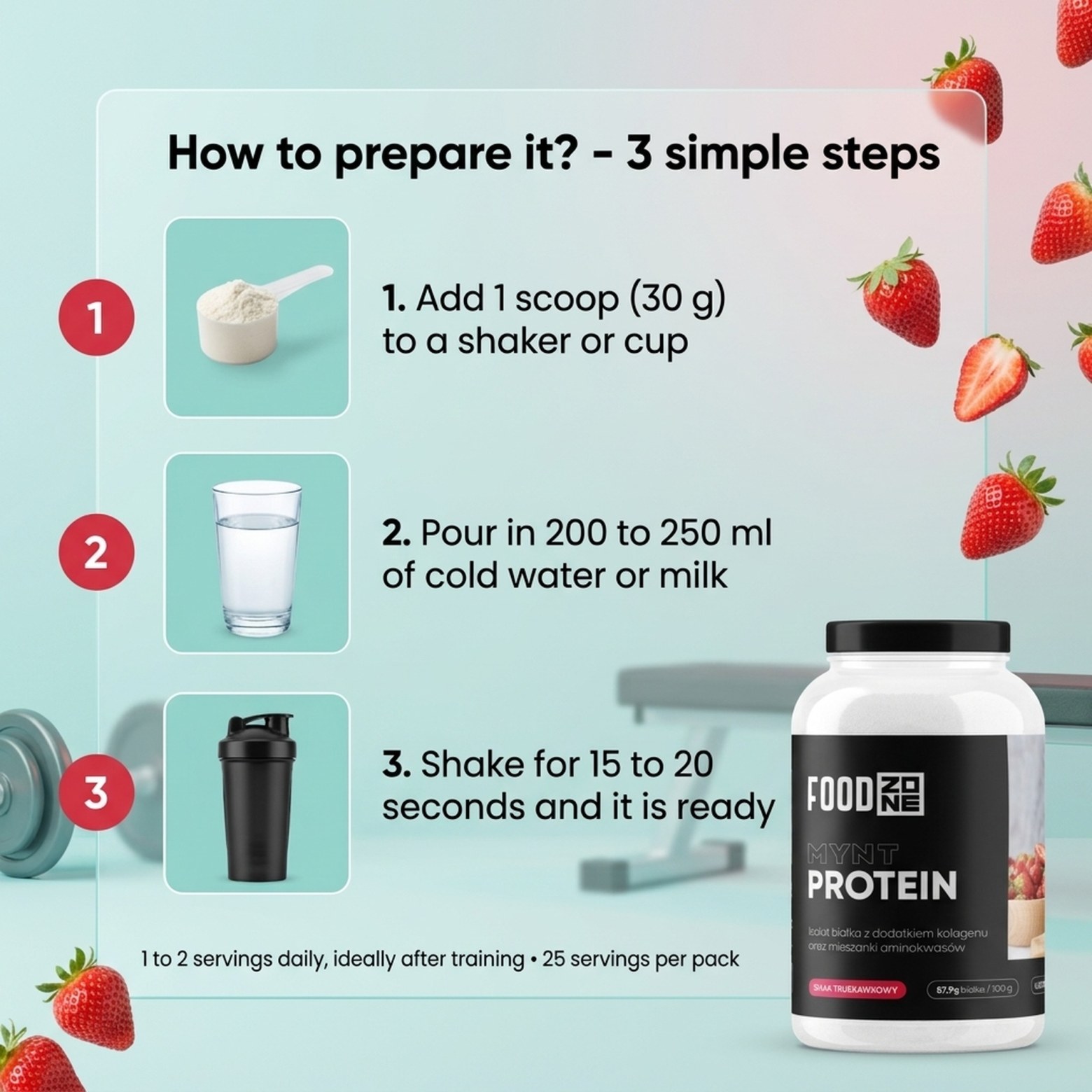 MYNT PROTEIN 750g Strawberry - Protein with Collagen for Muscles and Joints