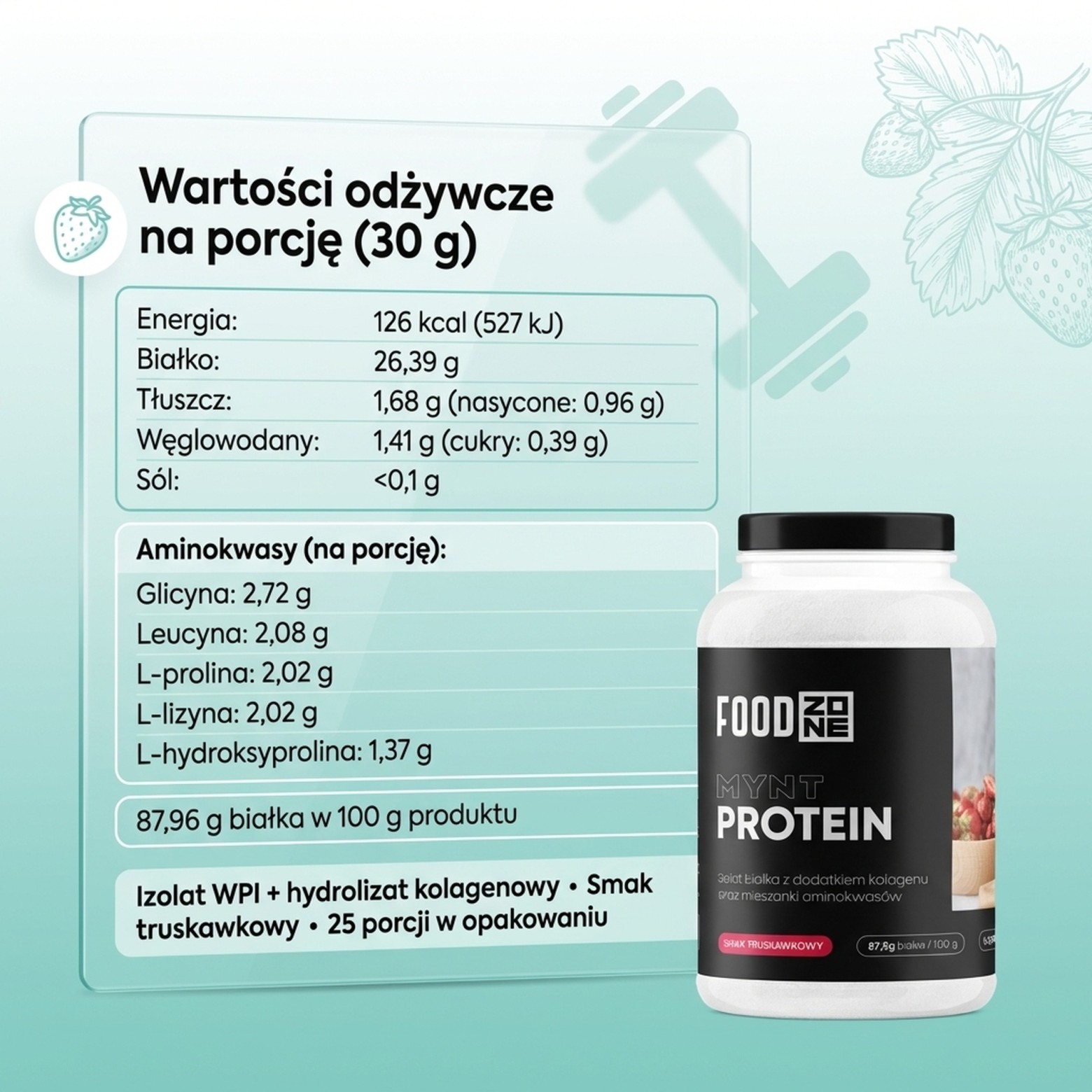 MYNT PROTEIN 750g Truskawka – Białko z Kolagenem® dla Mięśni i Stawów
