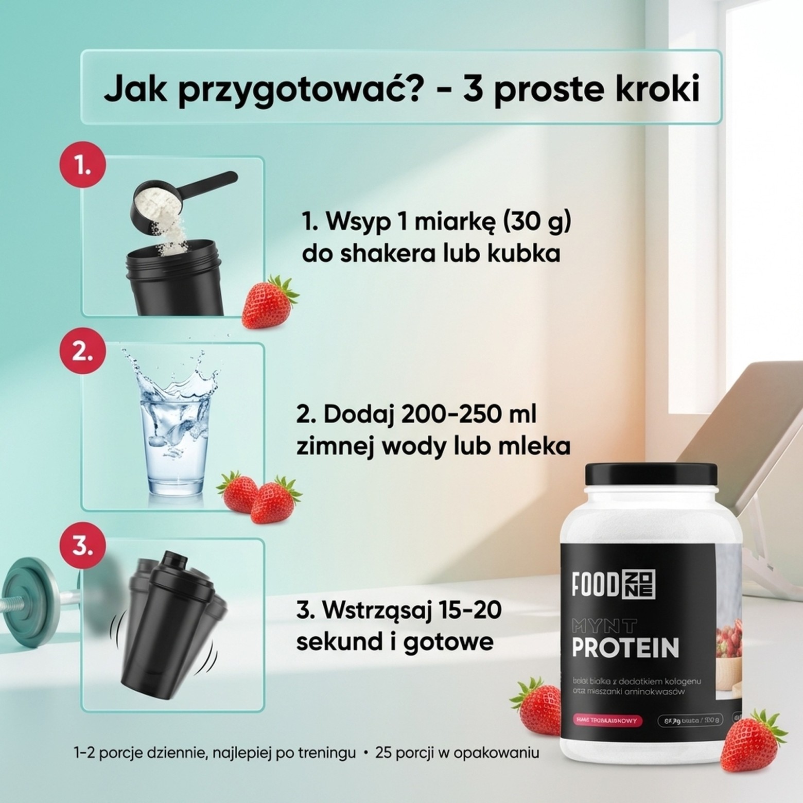 MYNT PROTEIN 750g Truskawka – Białko z Kolagenem® dla Mięśni i Stawów