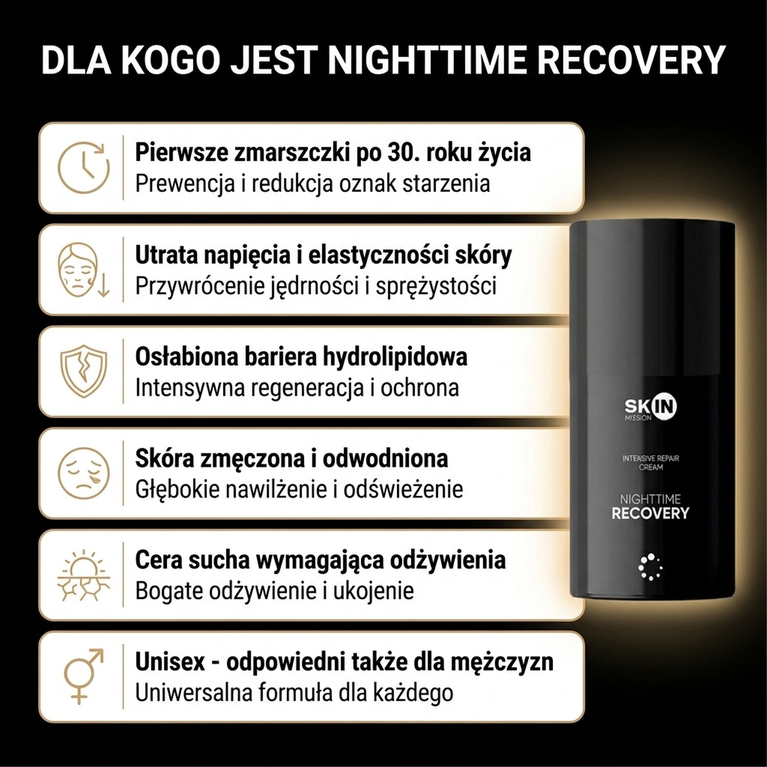 NightTime Recovery - Night Cream with Peptides + Niacinamide + Ceramides - Skin Mission