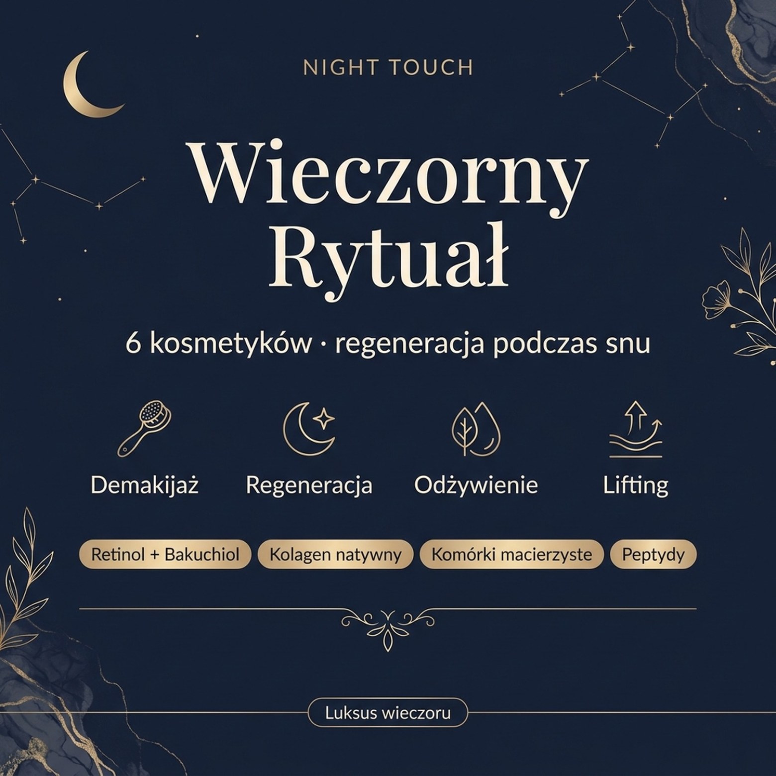 Pakiet: LUOVI Night Touch - Wieczorny Rytuał Pielęgnacyjny 5-w-1 z kawiorem i komórkami macierzystymi