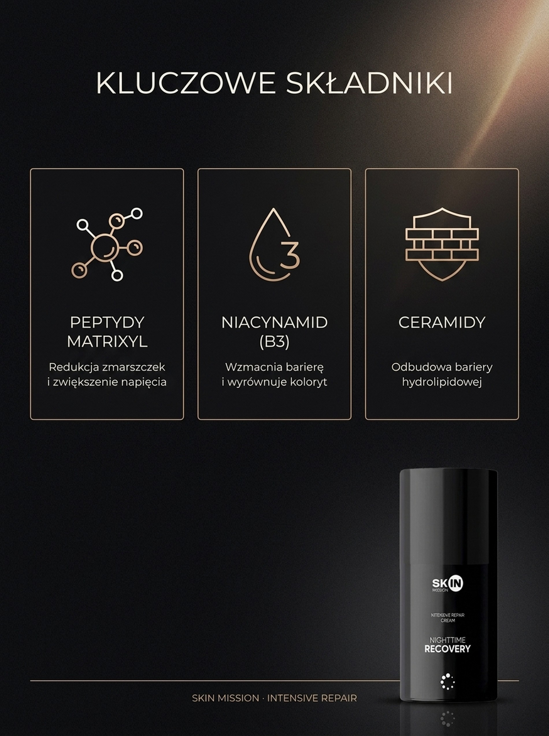 Active ingredients in NightTime Recovery - Night Cream with Peptides + Niacinamide + Ceramides - Skin Mission