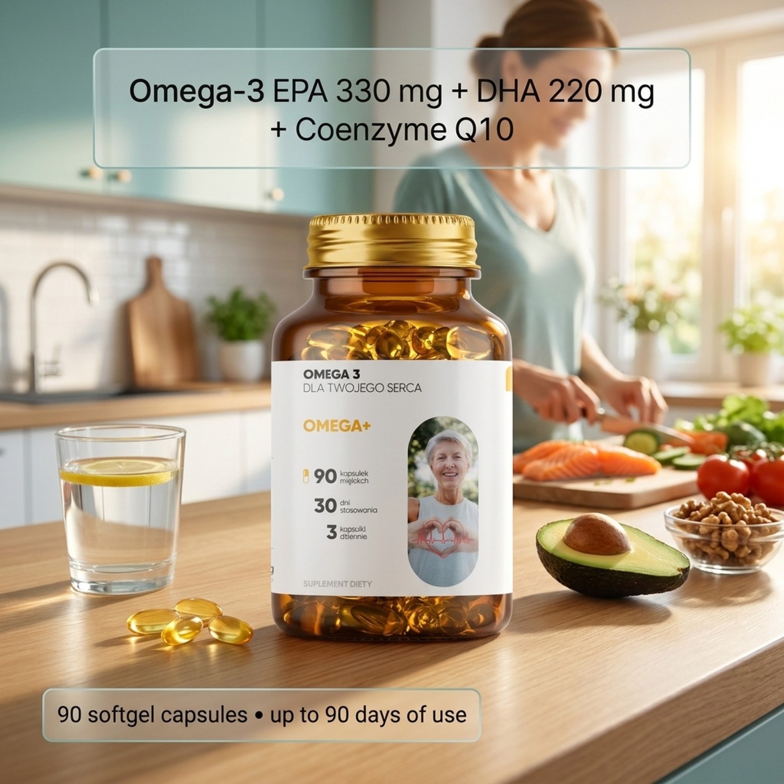 Omega+ - Omega-3 EPA DHA + Coenzyme Q10 for Heart and Brain