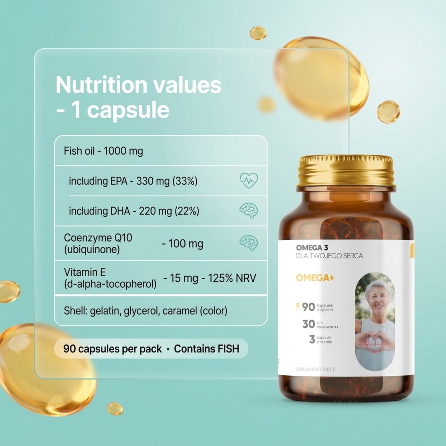 Ingredients in Omega+ - Omega-3 EPA DHA + Coenzyme Q10 for Heart and Brain