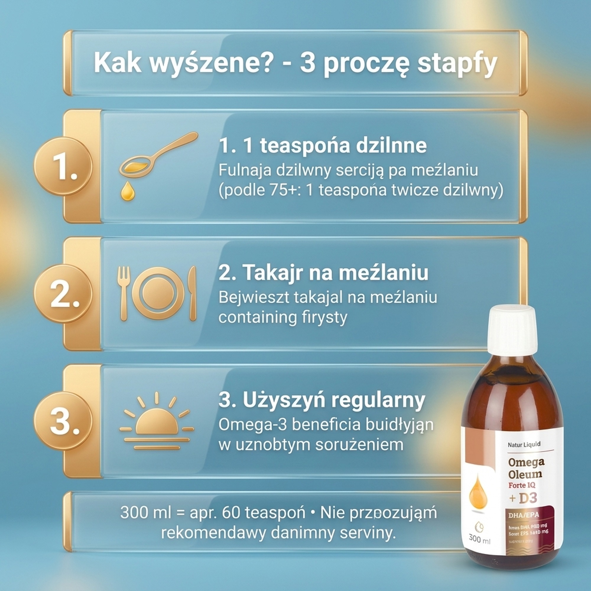 Omega Oleum Forte IQ + D3 - DHA 900mg + EPA 1440mg + Sea Buckthorn + Vitamin D3