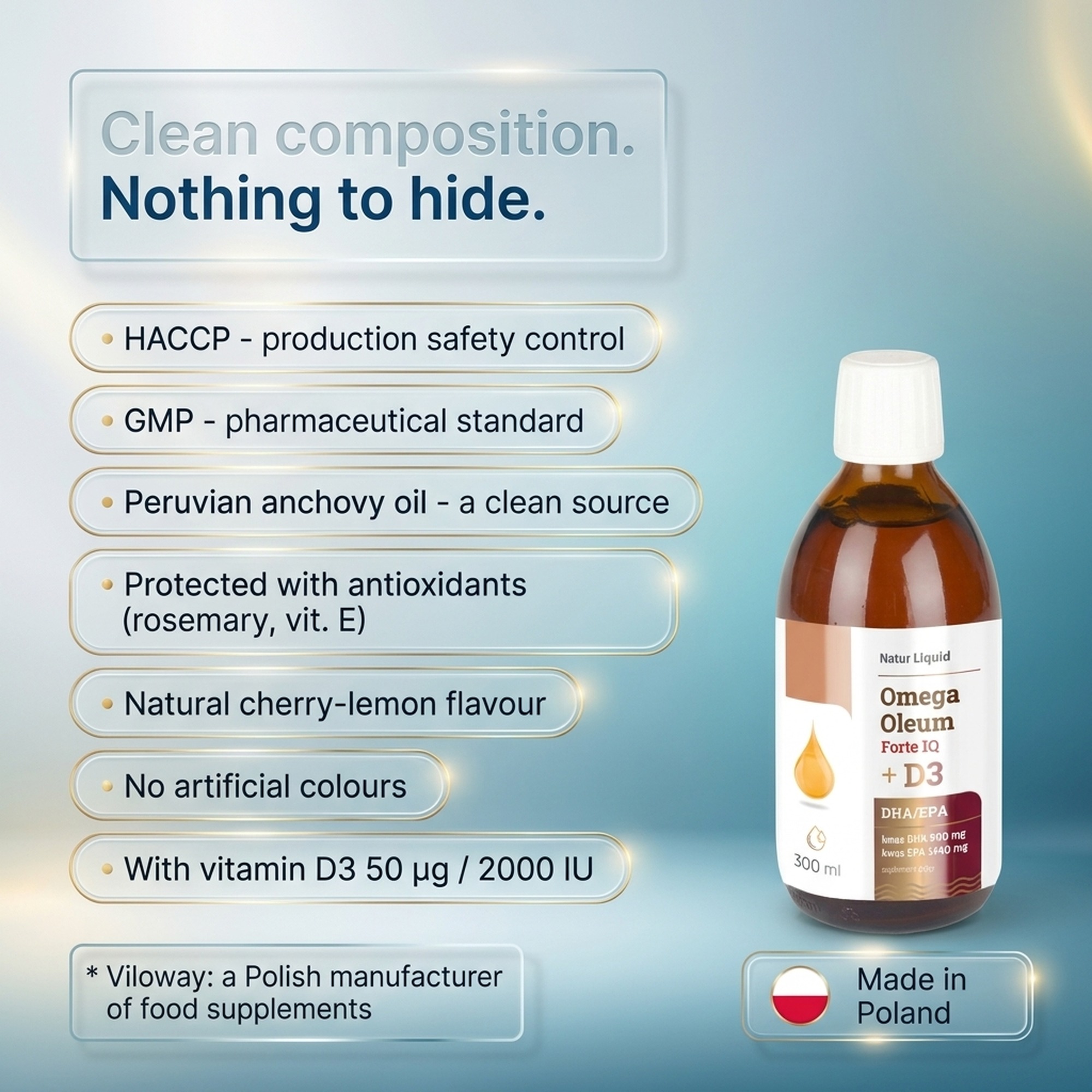 Omega Oleum Forte IQ + D3 - DHA 900mg + EPA 1440mg + Sea Buckthorn + Vitamin D3