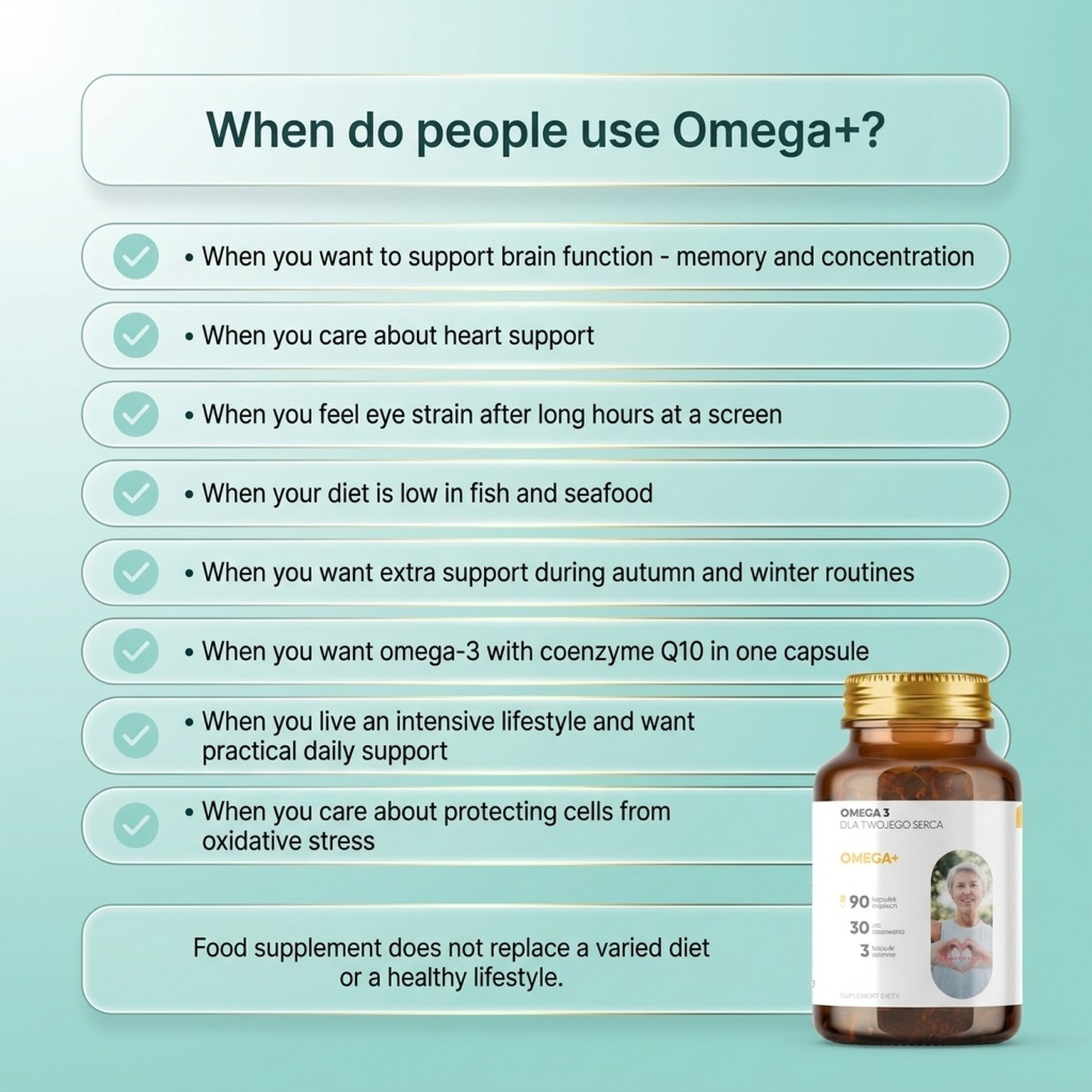 Omega+ - Omega-3 EPA DHA + Coenzyme Q10 for Heart and Brain