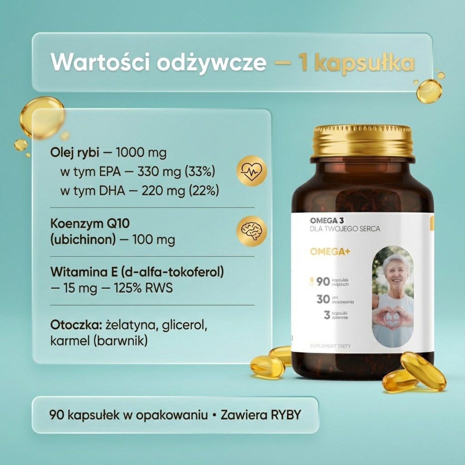 Omega+ - Omega-3 EPA DHA + Koenzym Q10 na serce i mózg