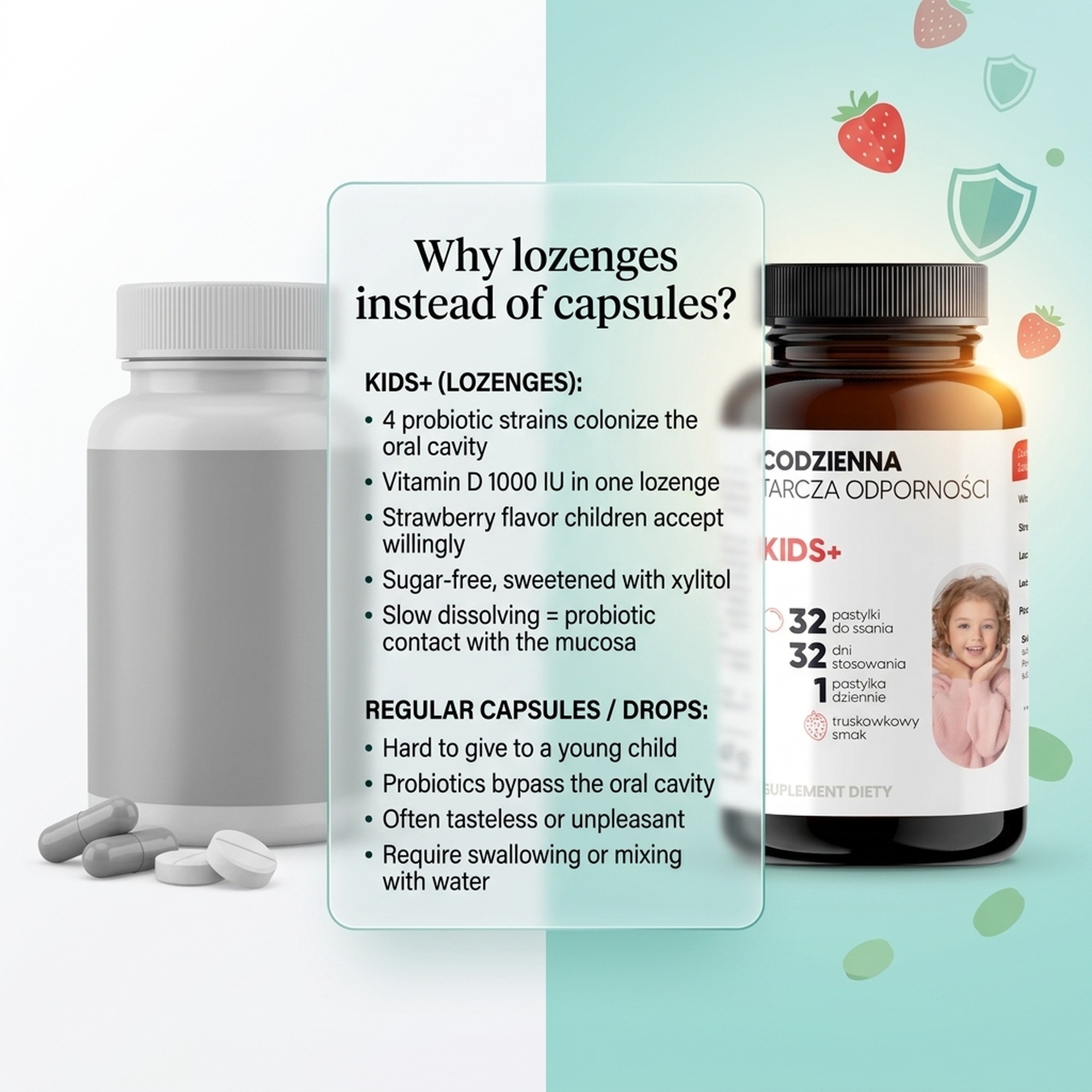 KIDS+ - Probiotics + Vitamin D Sugar-Free for Children 3+