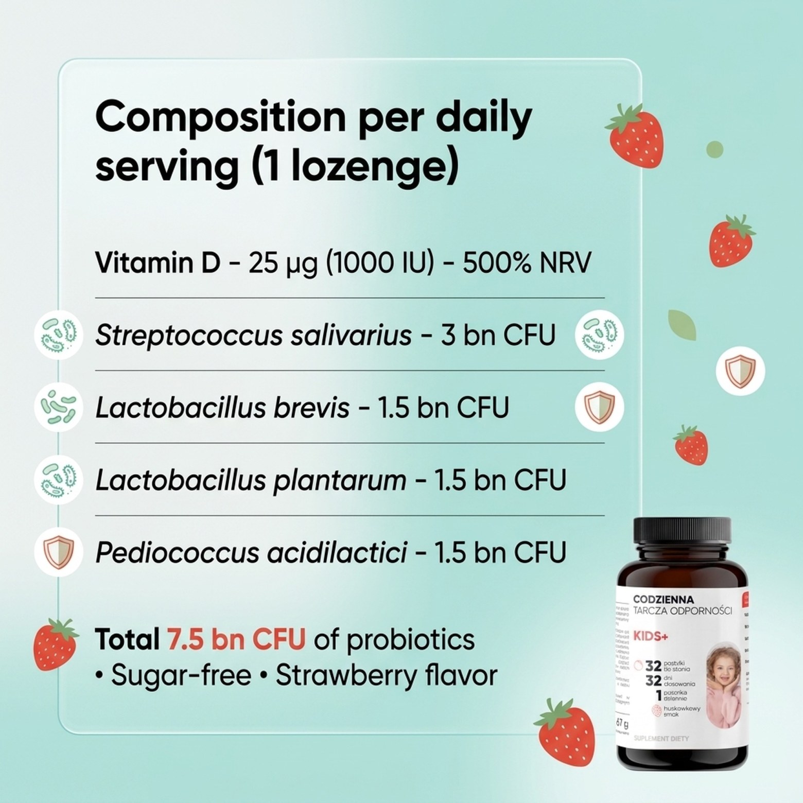 KIDS+ - Probiotics + Vitamin D Sugar-Free for Children 3+