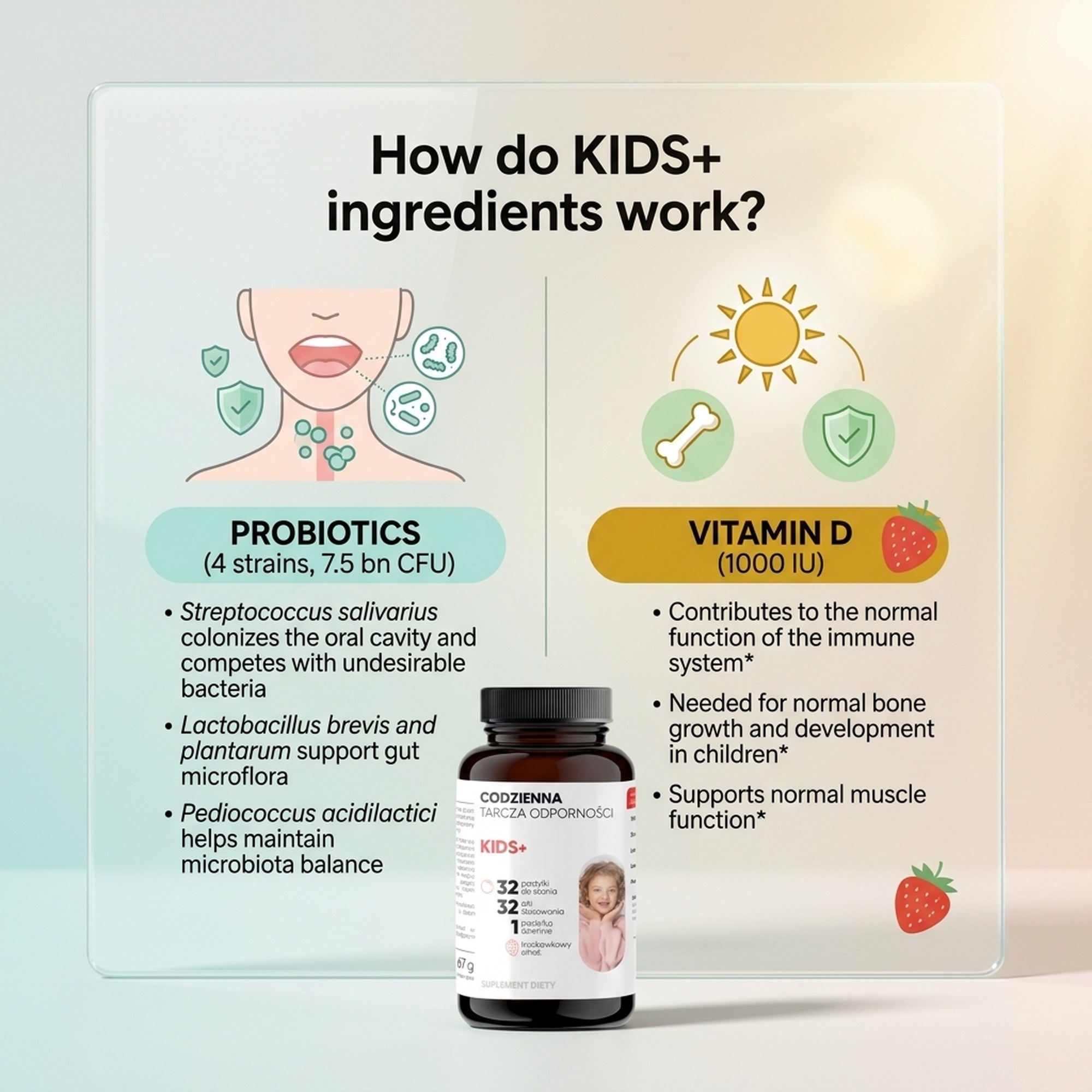 KIDS+ - Probiotics + Vitamin D Sugar-Free for Children 3+