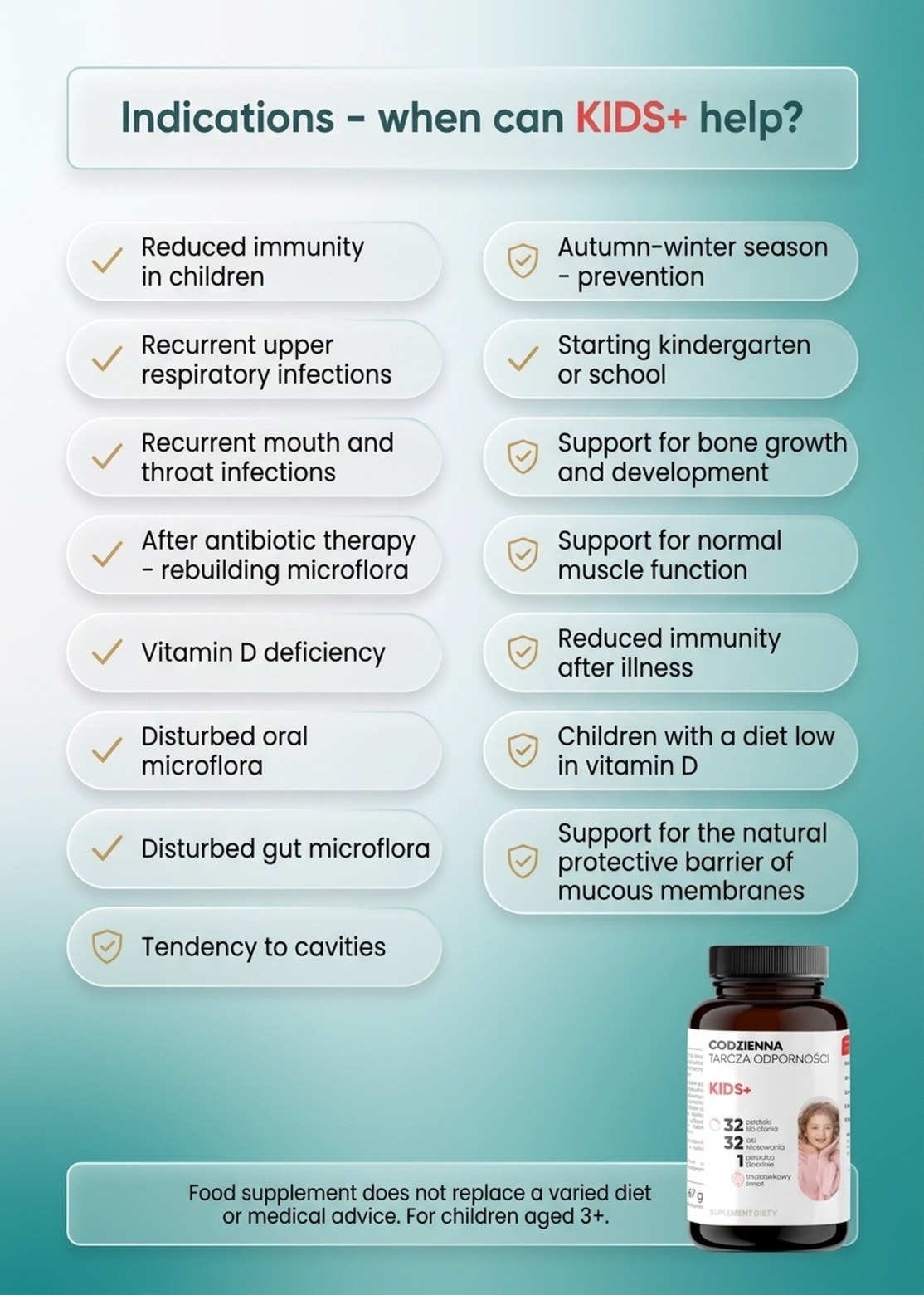 KIDS+ - Probiotics + Vitamin D Sugar-Free for Children 3+