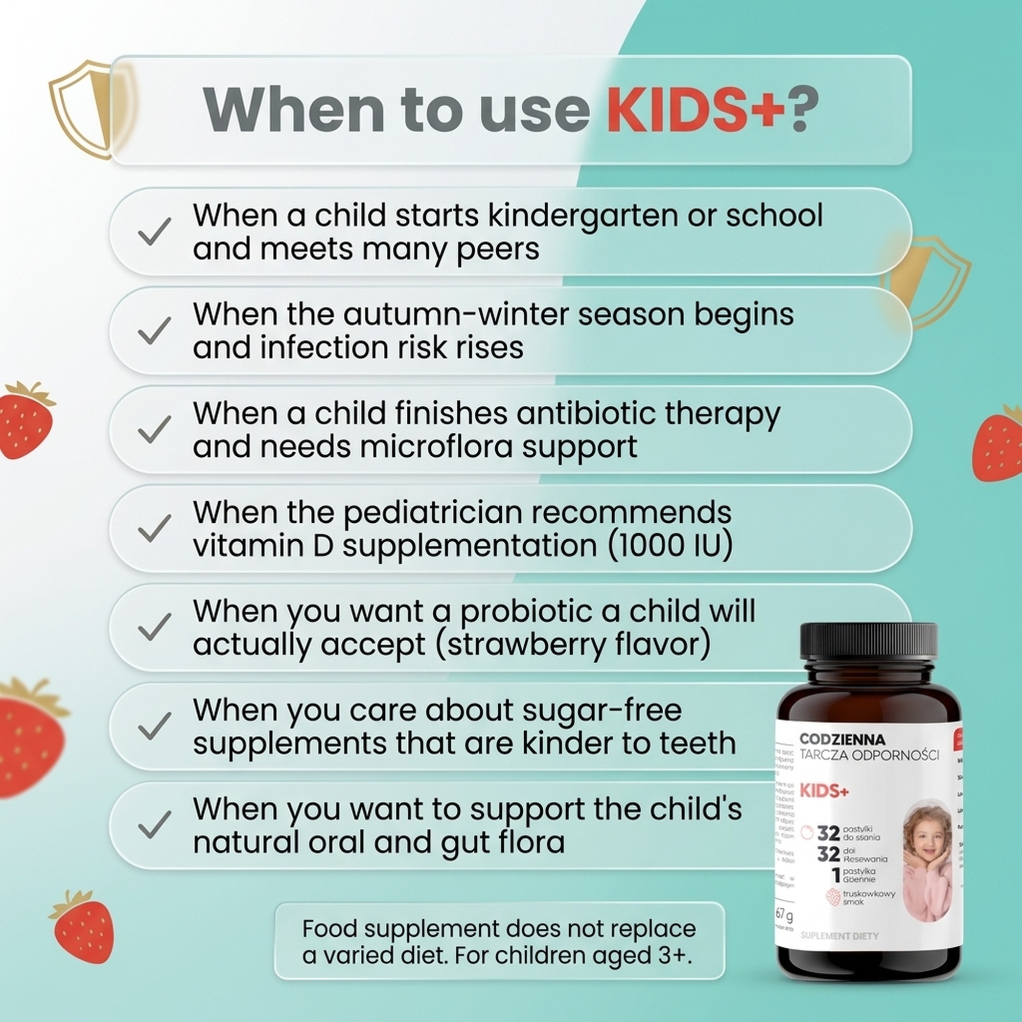 KIDS+ - Probiotics + Vitamin D Sugar-Free for Children 3+