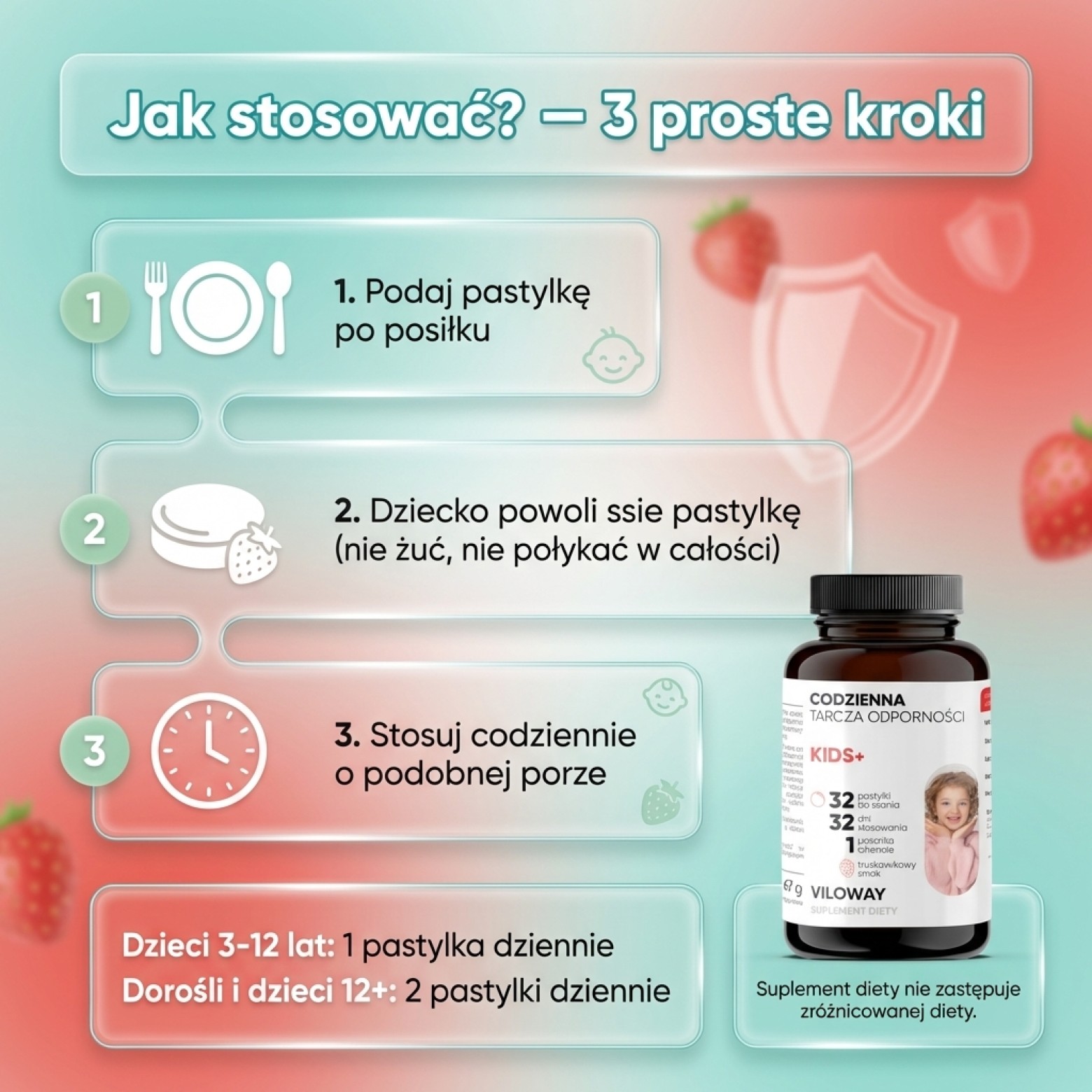 KIDS+ - Probiotyki + Witamina D bez cukru dla dzieci 3+
