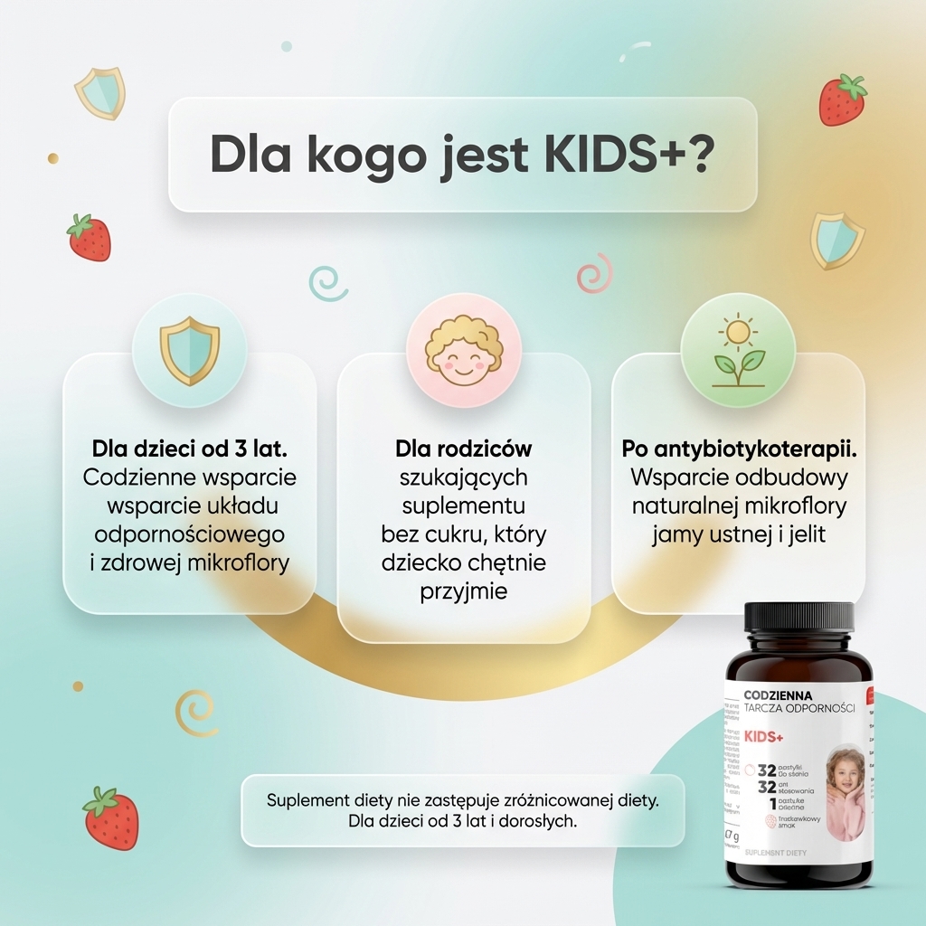 KIDS+ - Probiotyki + Witamina D bez cukru dla dzieci 3+