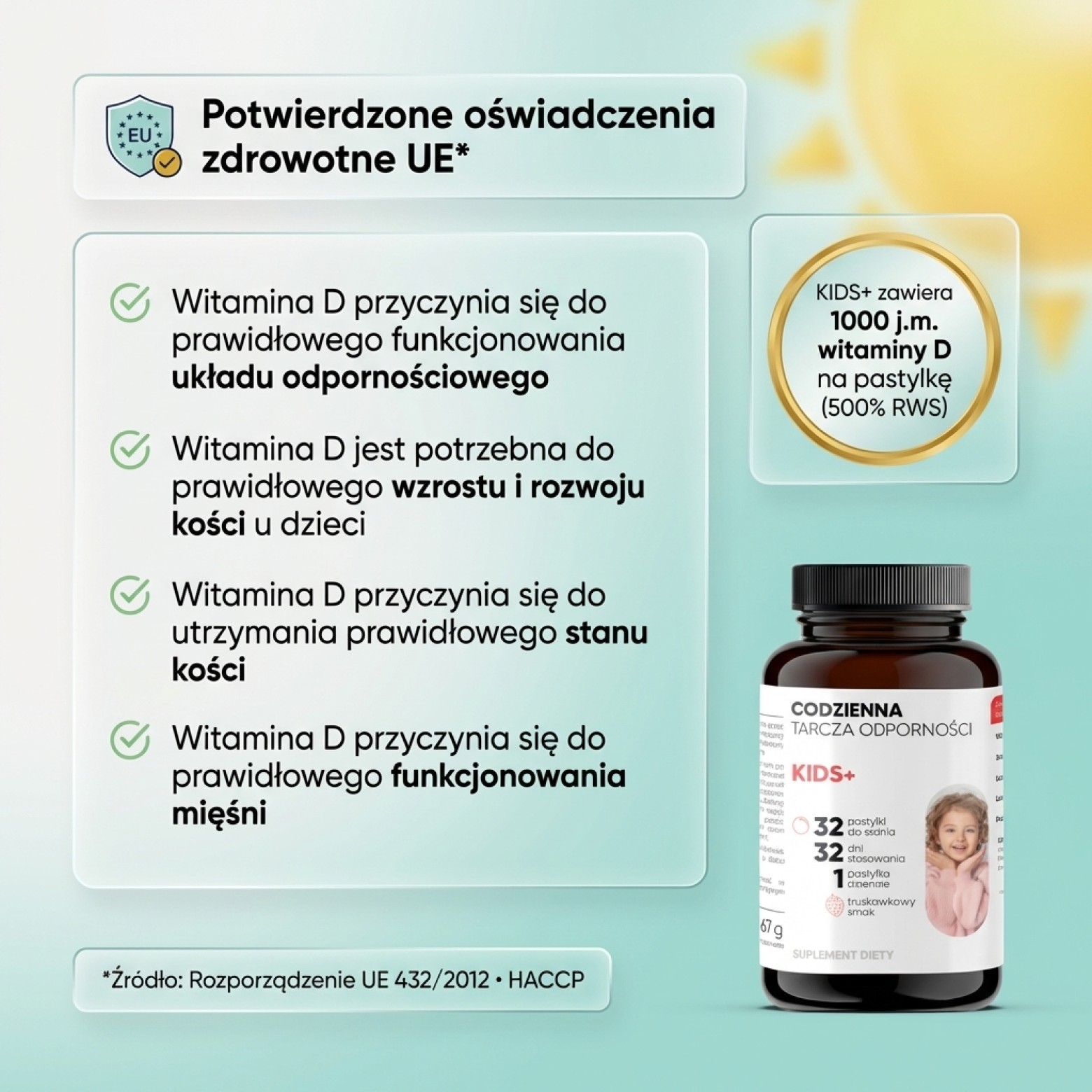 KIDS+ - Probiotyki + Witamina D bez cukru dla dzieci 3+