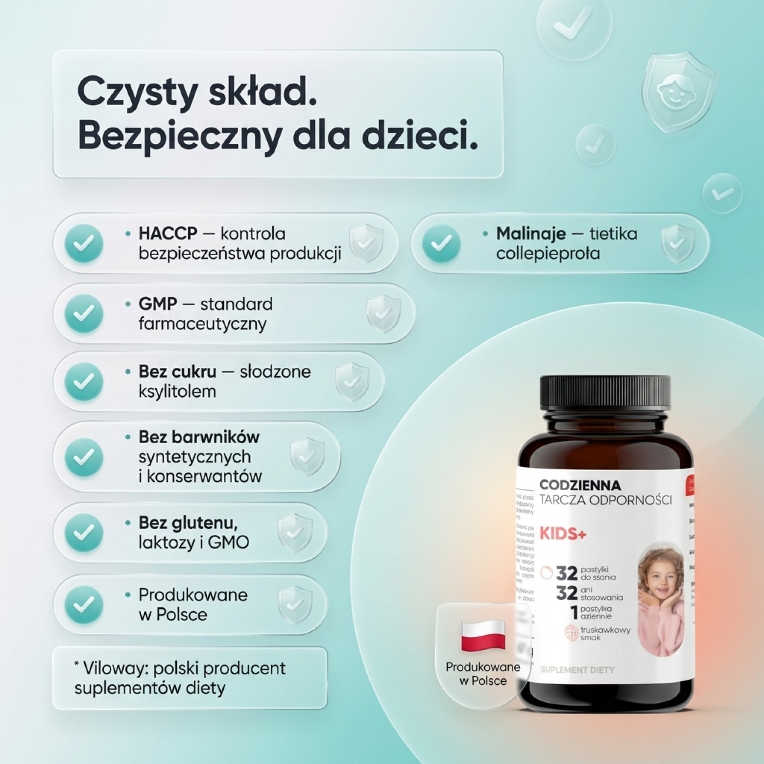 KIDS+ - Probiotyki + Witamina D bez cukru dla dzieci 3+