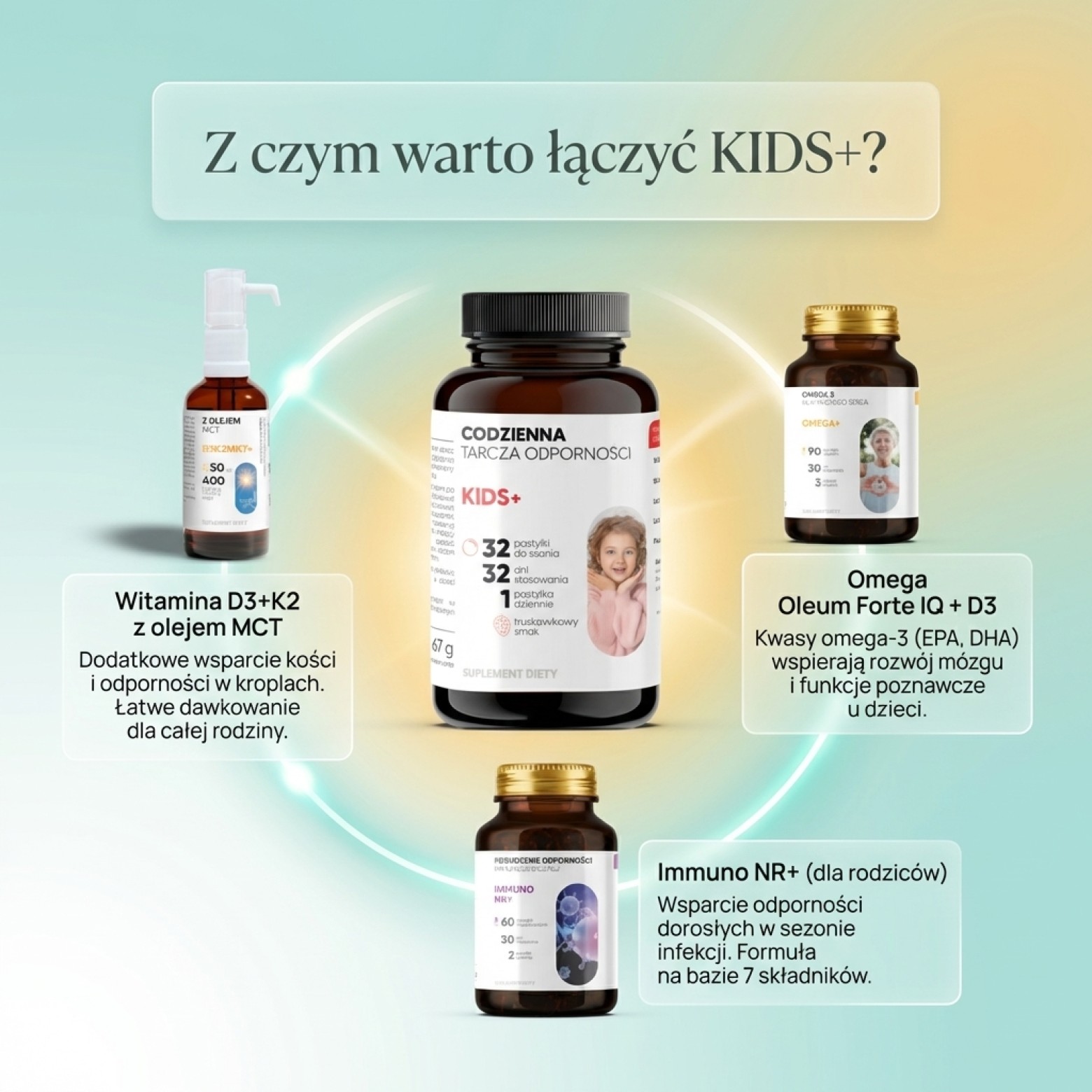 KIDS+ - Probiotyki + Witamina D bez cukru dla dzieci 3+