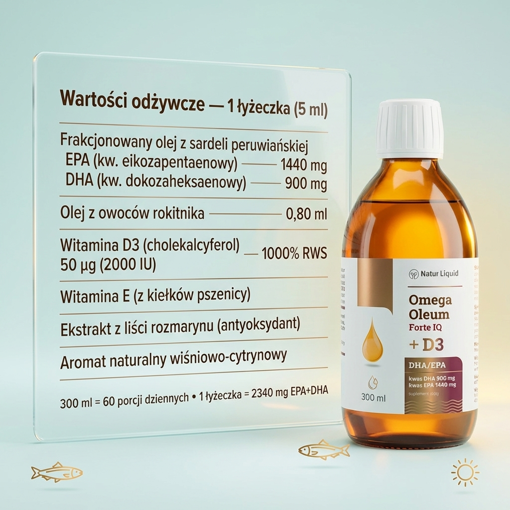 Ingredients in Omega Oleum Forte IQ + D3 - DHA 900mg + EPA 1440mg + Sea Buckthorn + Vitamin D3