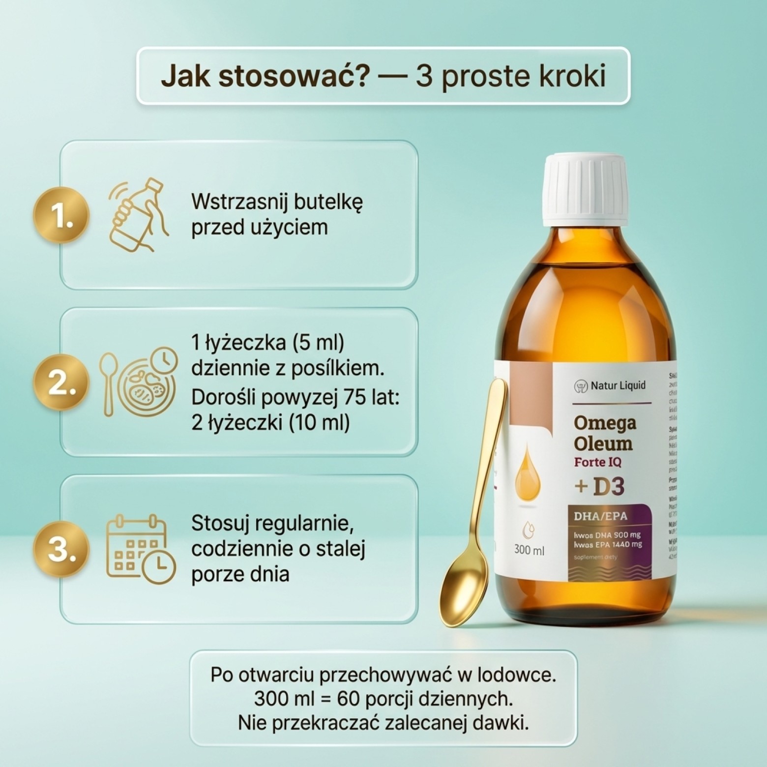 Omega Oleum Forte IQ + D3 - DHA 900mg + EPA 1440mg + Rokitnik + Witamina D3
