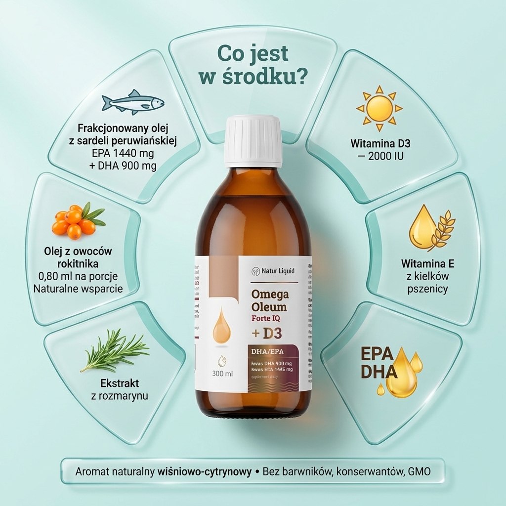 Omega Oleum Forte IQ + D3 - DHA 900mg + EPA 1440mg + Rokitnik + Witamina D3