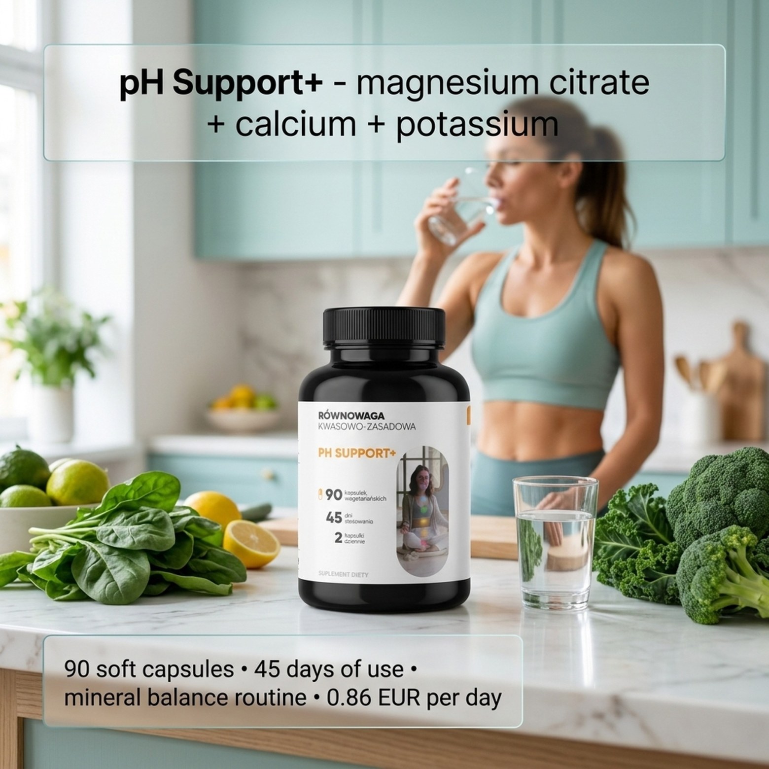 pH Support+ - Magnesium Citrate + Calcium + Potassium for Acid-Base Balance