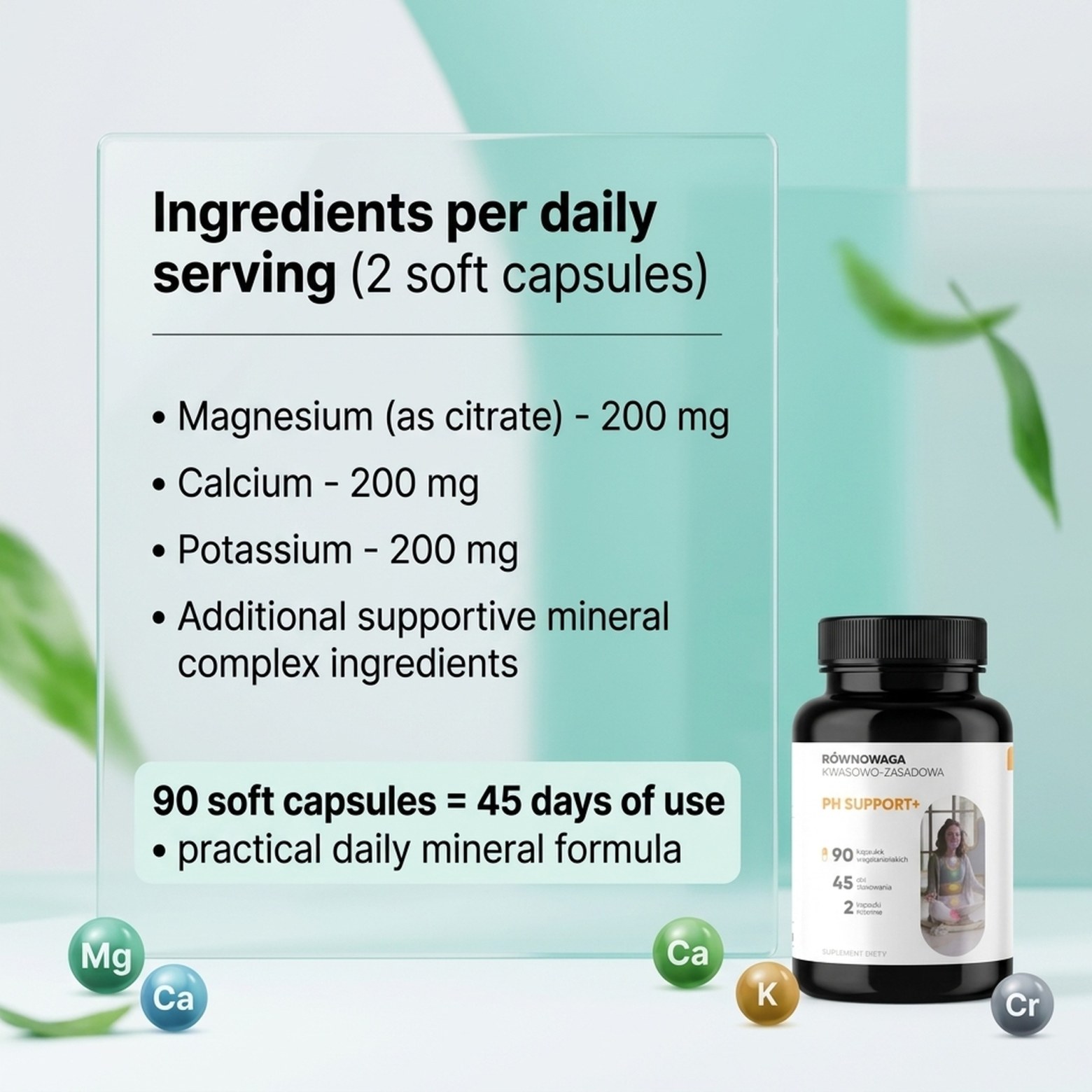 pH Support+ - Magnesium Citrate + Calcium + Potassium for Acid-Base Balance