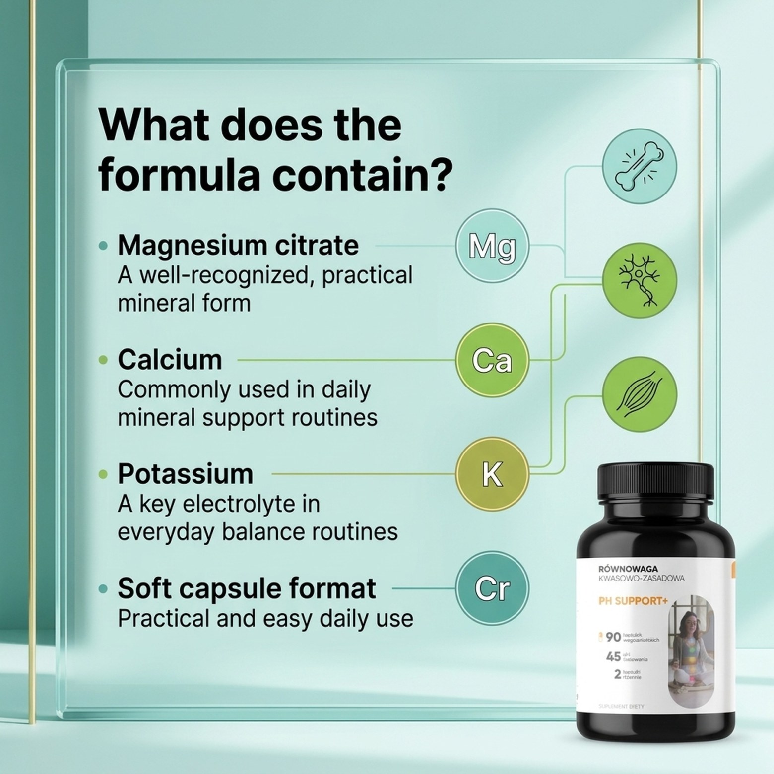 pH Support+ - Magnesium Citrate + Calcium + Potassium for Acid-Base Balance