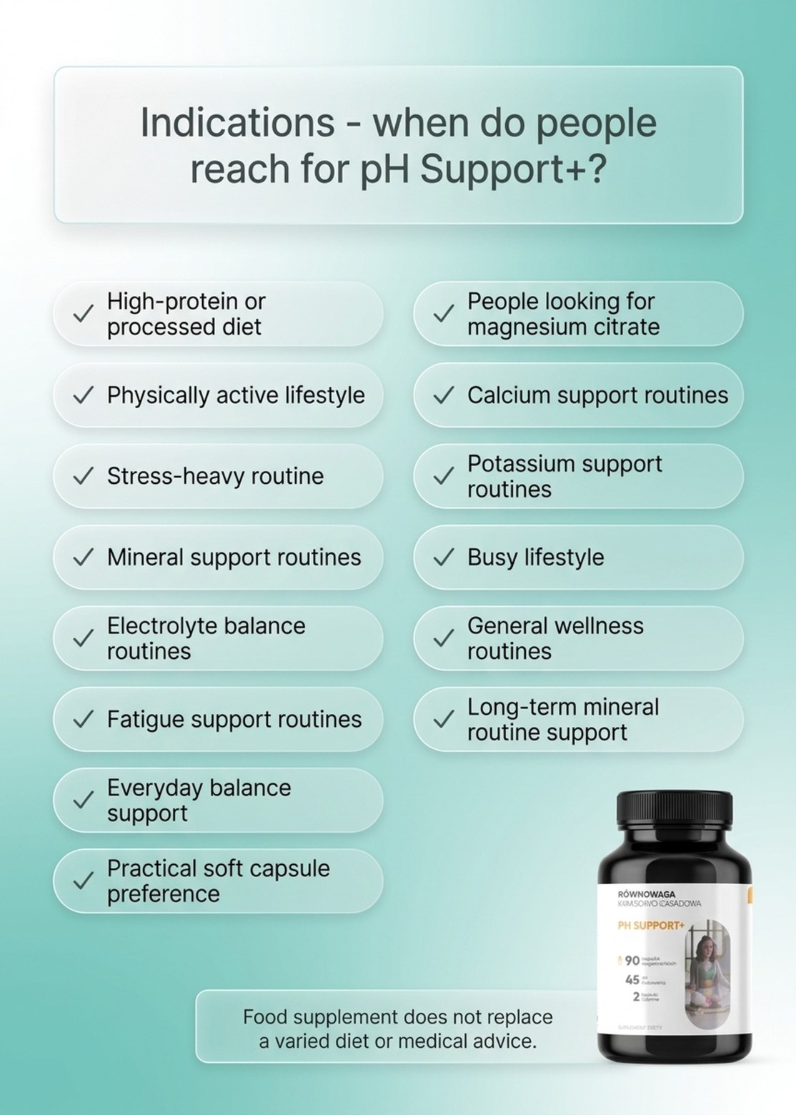 pH Support+ - Magnesium Citrate + Calcium + Potassium for Acid-Base Balance
