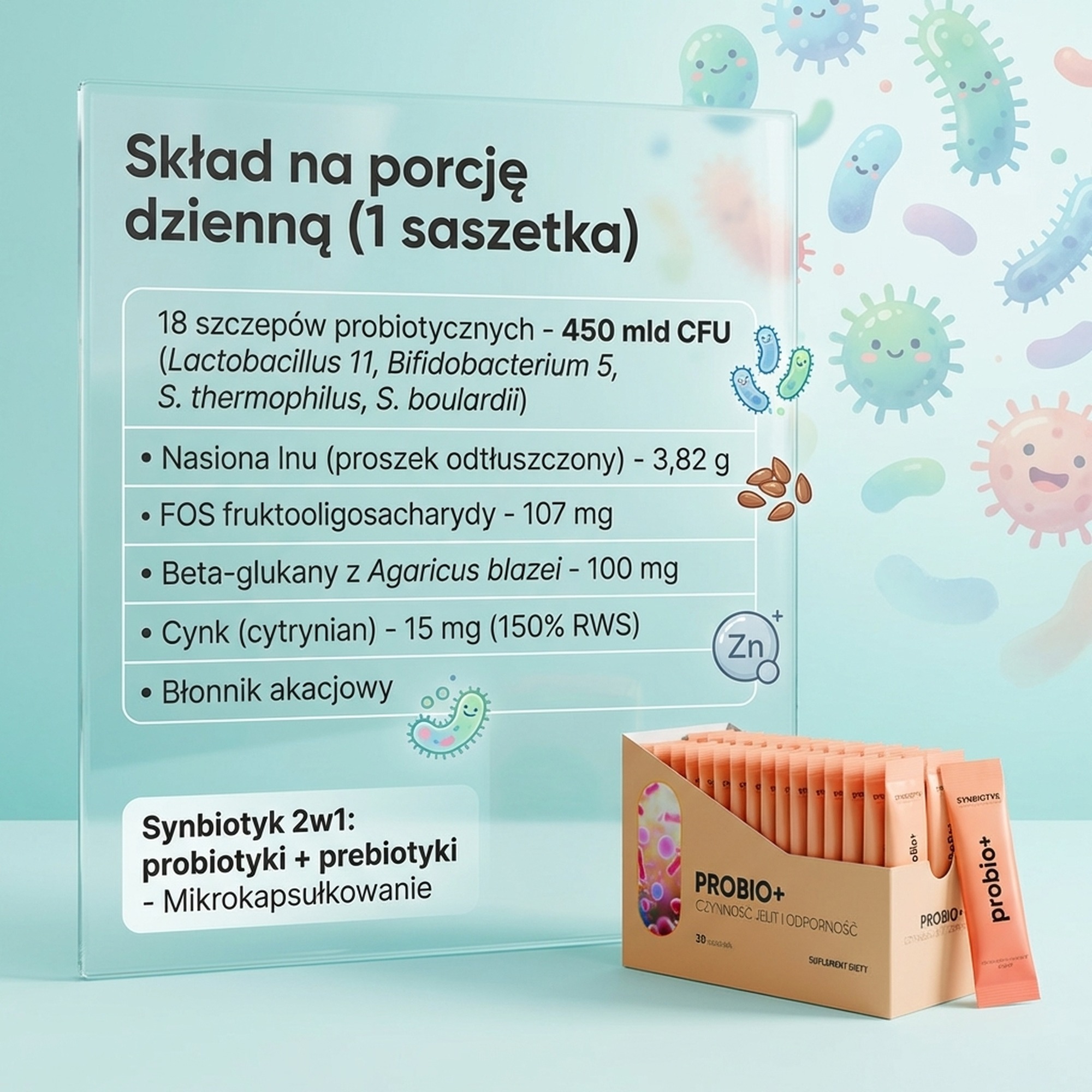 ProBio+ - 19 szczepów (18 bakterii + drożdże) na zdrowe jelita