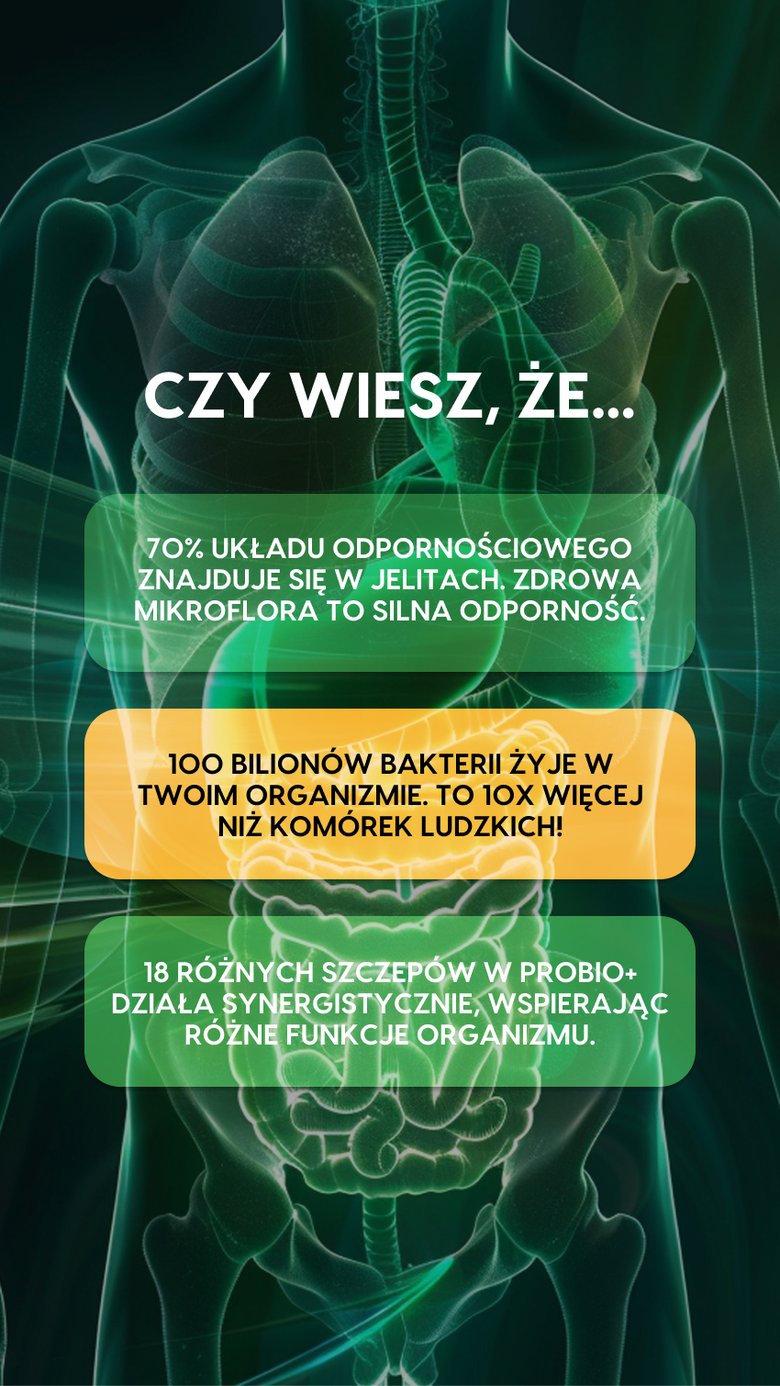 ProBio+ - 19 szczepów (18 bakterii + drożdże) na zdrowe jelita