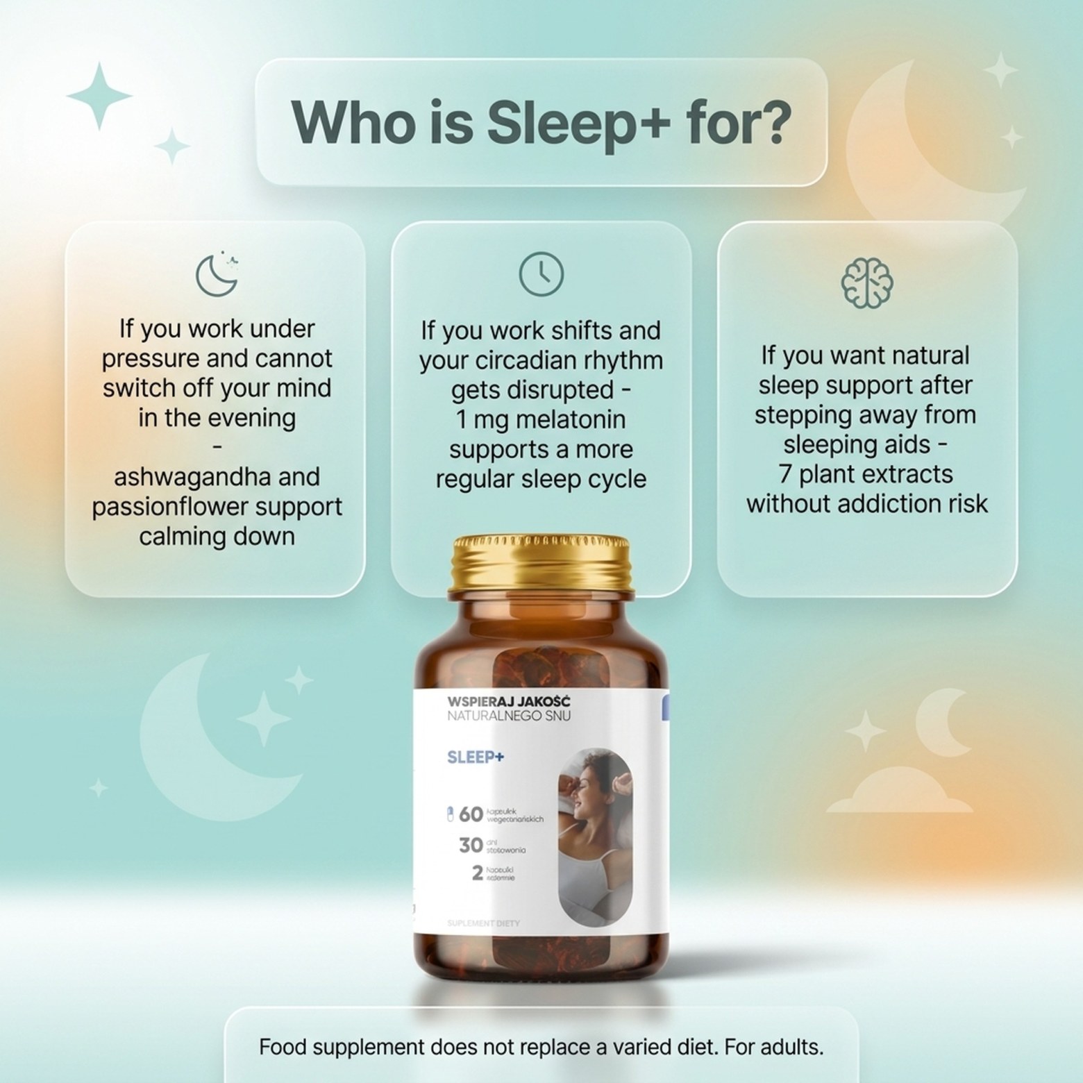 Sleep+ - Ashwagandha + Passionflower + Sour Cherry with Melatonin for Restful Sleep