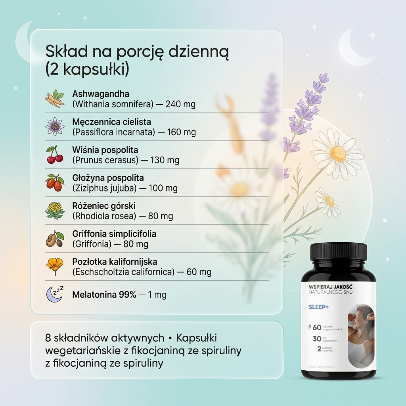 Sleep+ - Ashwagandha + Męczennica + Wiśnia z melatoniną na spokojny sen