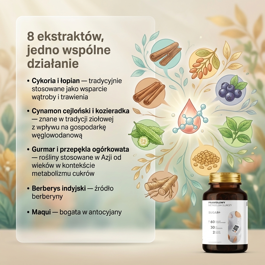 Sugar+ - Cykoria + Przepękla + Cynamonowiec na prawidłowy metabolizm cukru