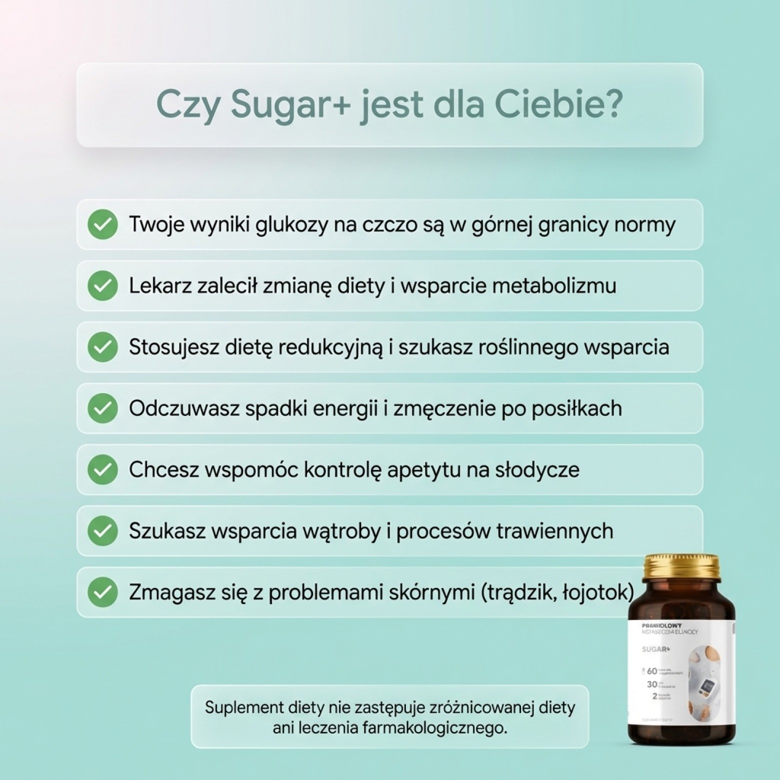 Sugar+ - Cykoria + Przepękla + Cynamonowiec na prawidłowy metabolizm cukru