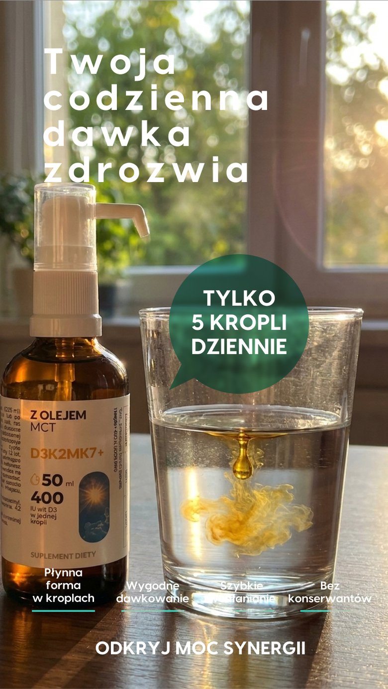 Witamina D3 + K2 MK7 z olejem MCT - 2000 IU - krople 50 ml