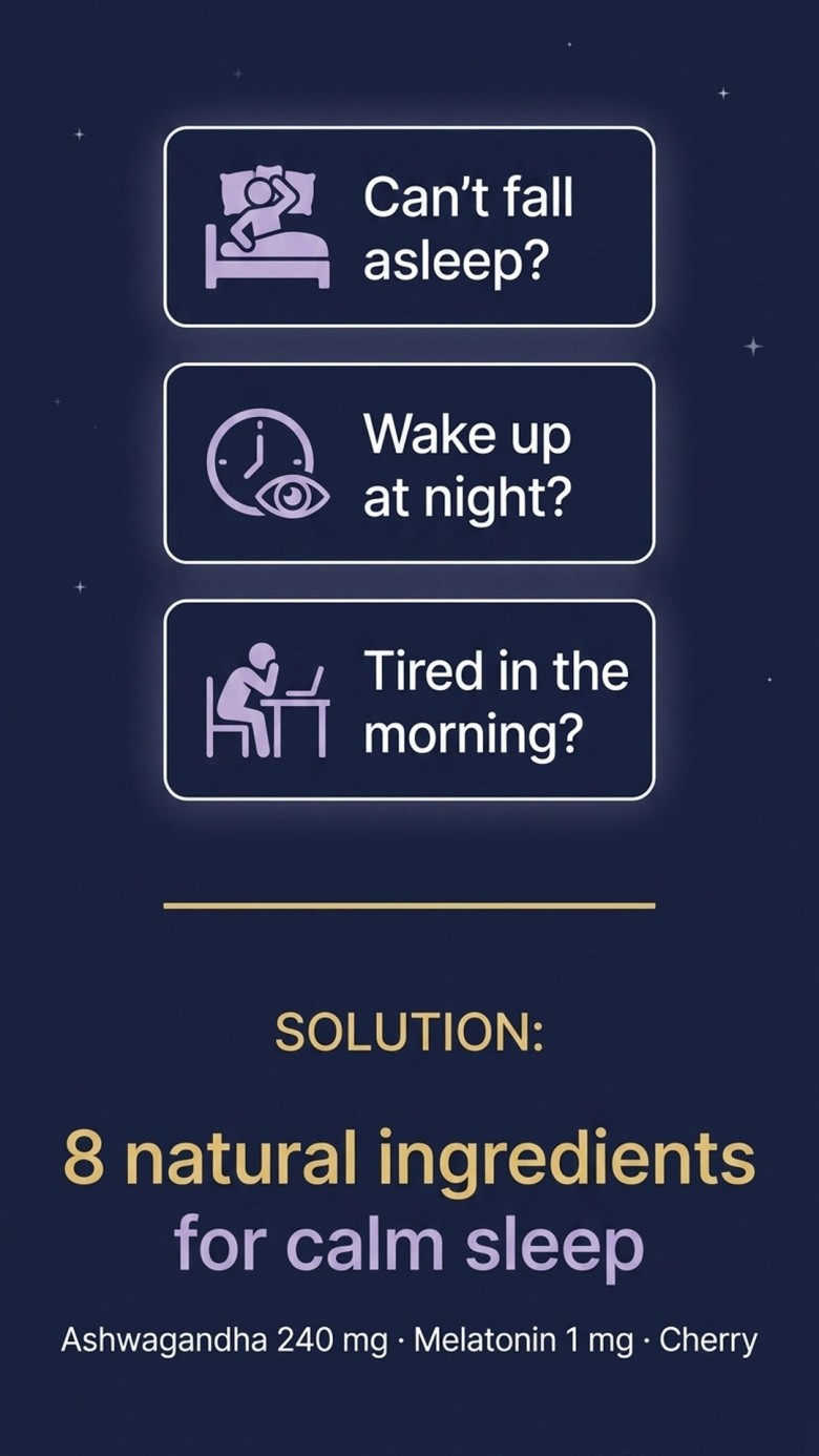 Sleep+ - Ashwagandha + Passionflower + Sour Cherry with Melatonin for Restful Sleep