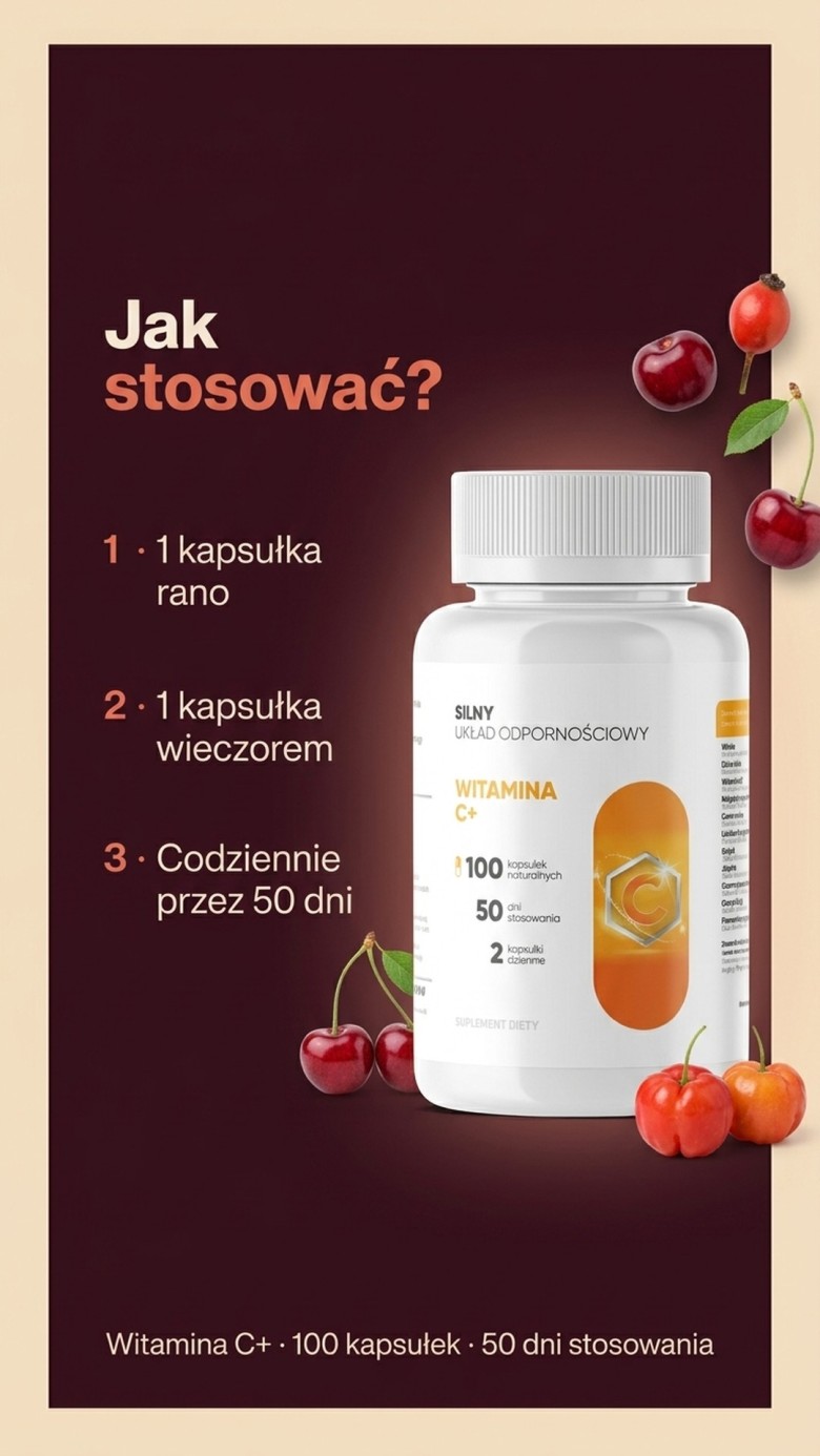 Witamina C+ - Wiśnia + Dzika róża + Acerola - naturalna witamina C