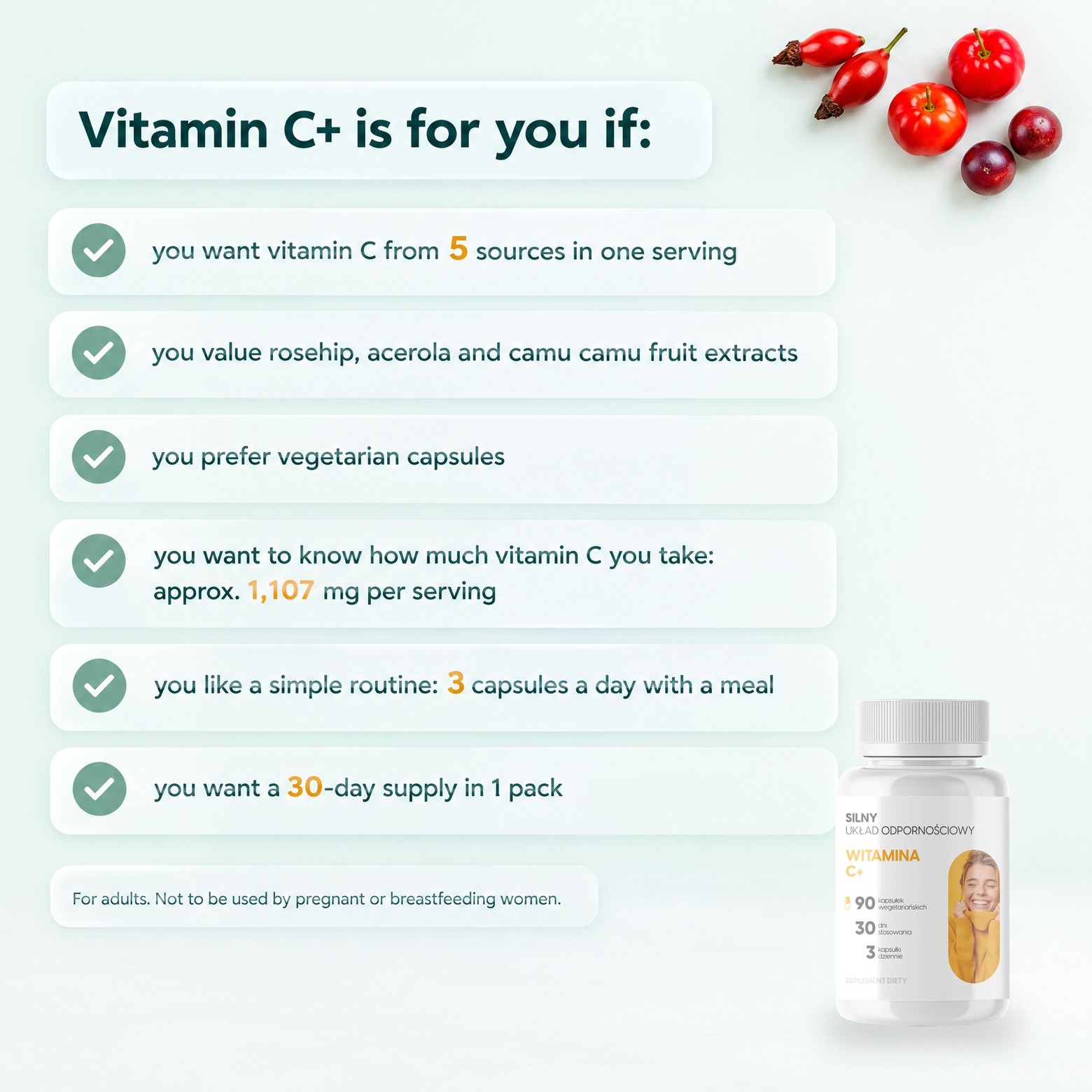 Vitamin C+ - Rosehip, Acerola and Camu Camu for Immunity and Collagen