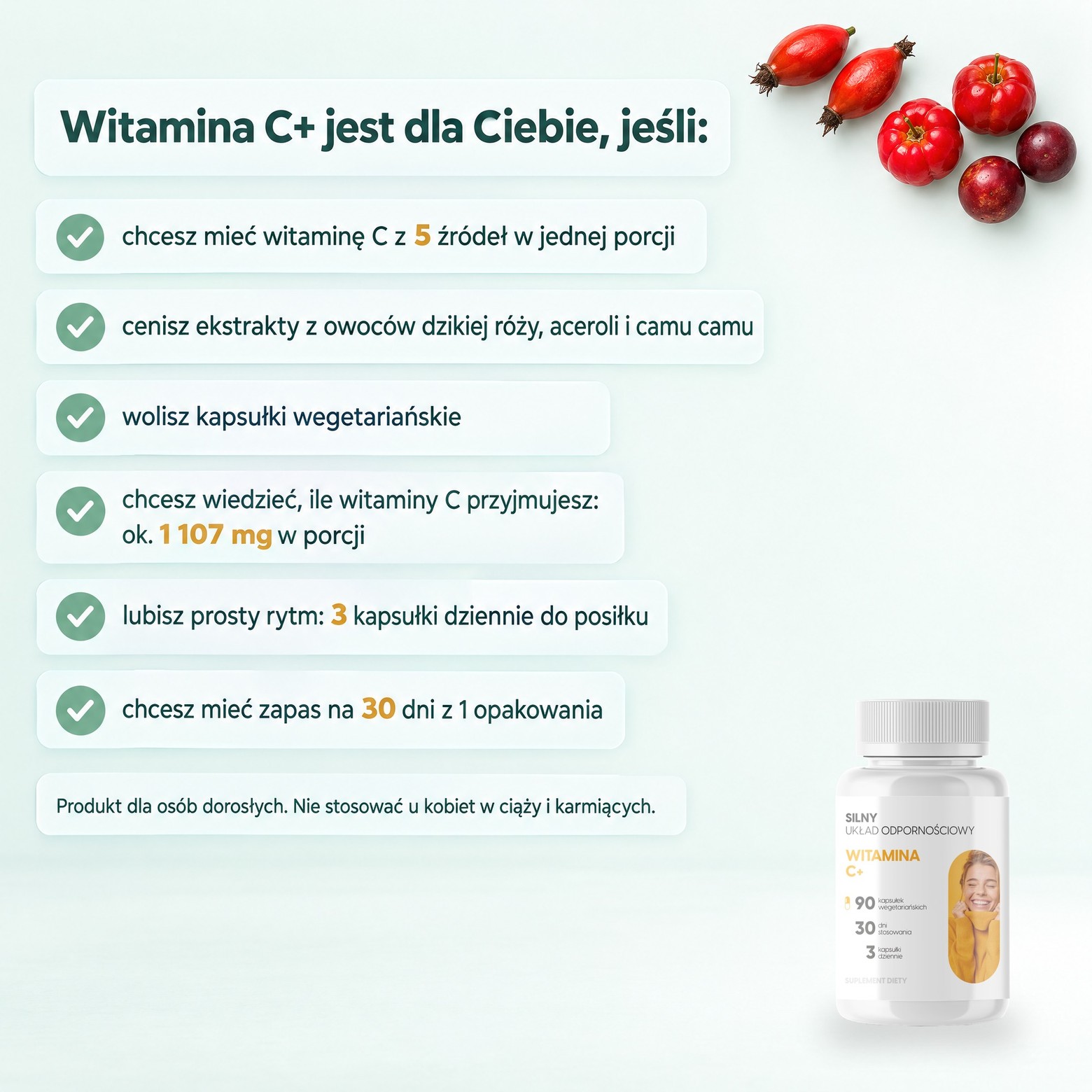 Witamina C+ - dzika róża, acerola i camu camu dla odporności i kolagenu