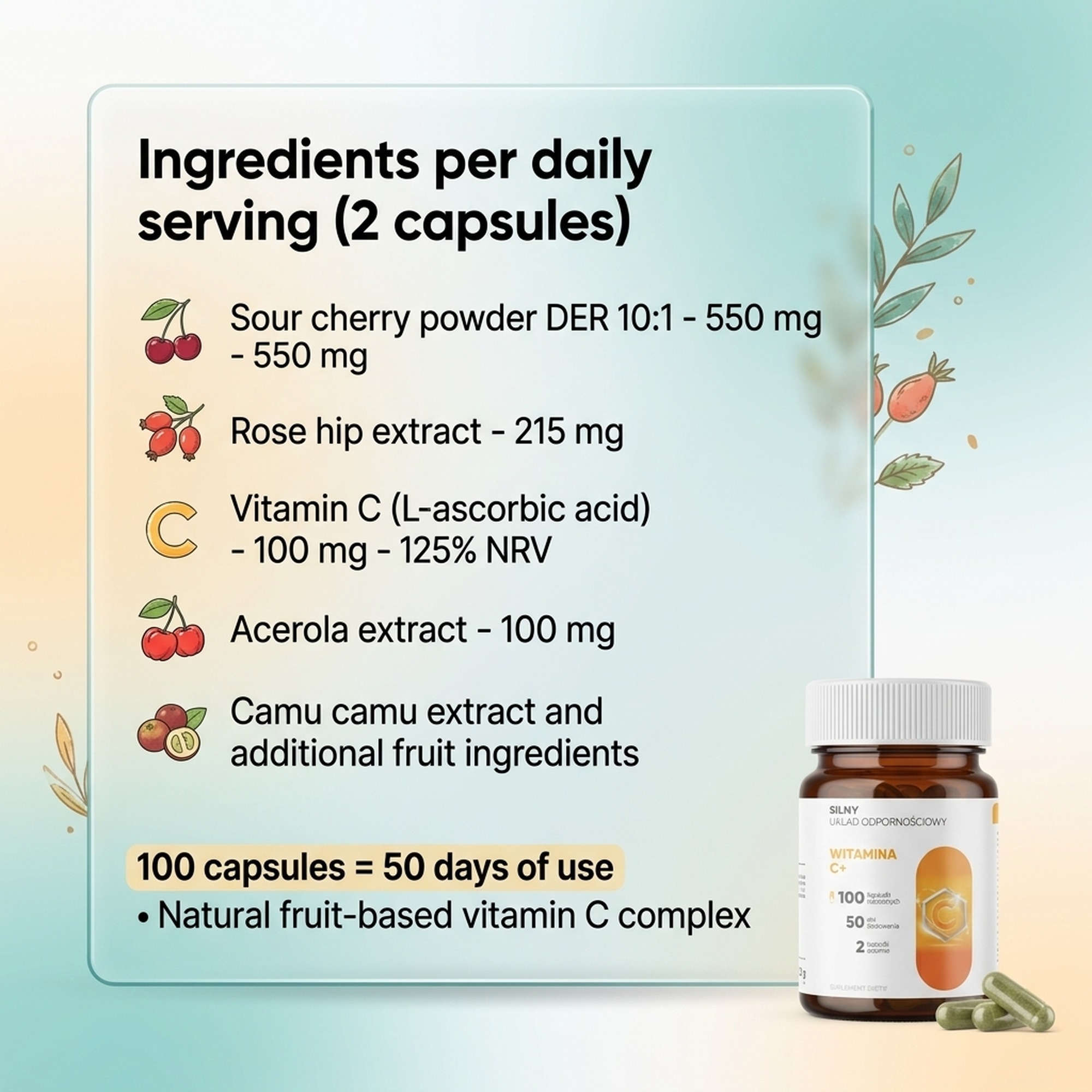 Vitamin C+ - Cherry, Rosehip and Acerola for Immunity and Collagen