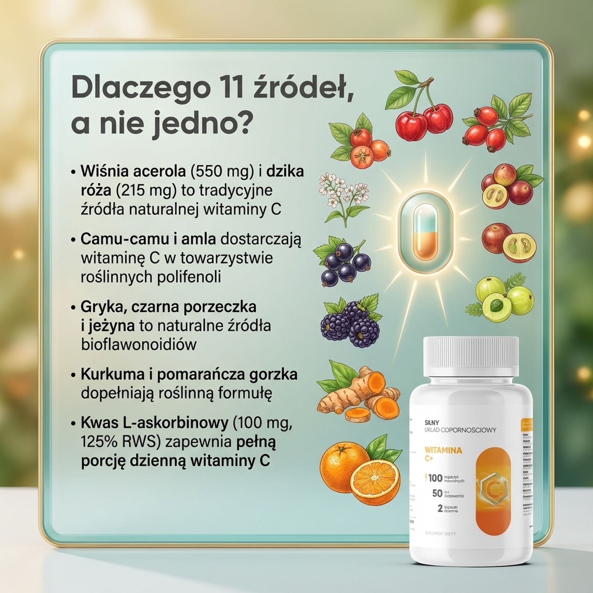 Witamina C+ - wiśnia, dzika róża i acerola dla odporności i kolagenu