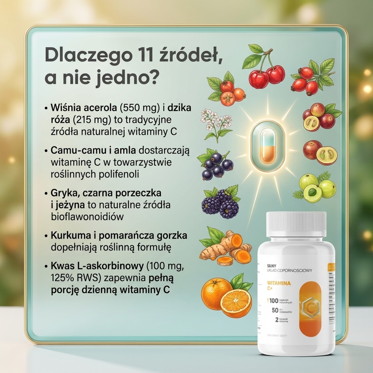 Witamina C+ - wiśnia, dzika róża i acerola dla odporności i kolagenu