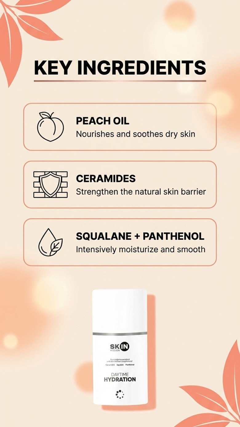 DayTime Hydration - Day Cream with Peach Oil + Ceramides + Lecithin - Skin Mission