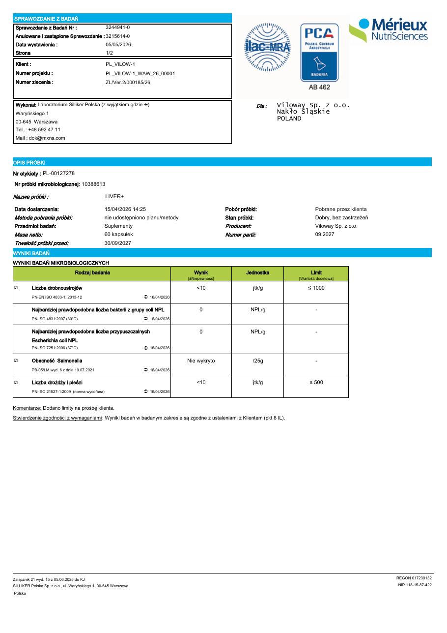 Wyniki badań mikrobiologicznych