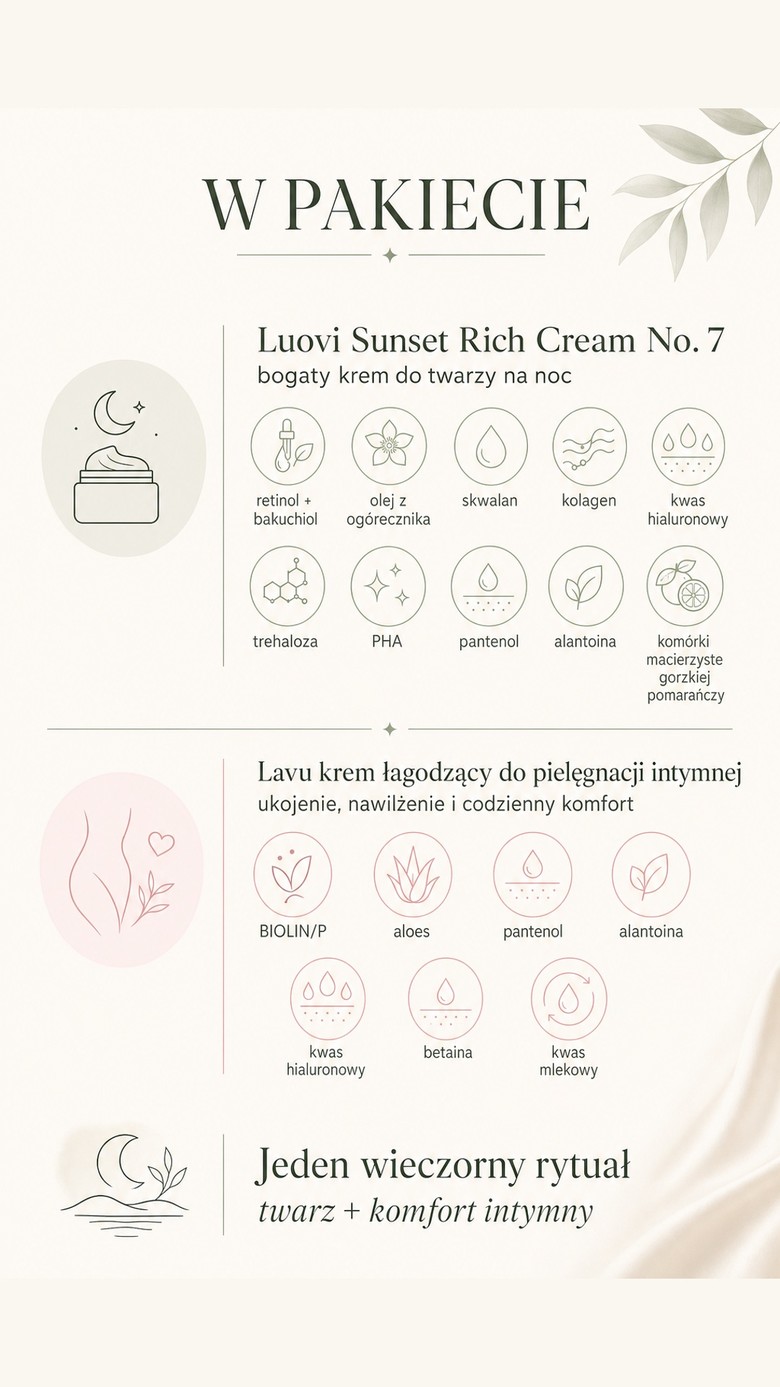 Pakiet: Wieczorna regeneracja - Sunset Rich Cream No. 7 + krem łagodzący LAVU do pielęgnacji intymnej