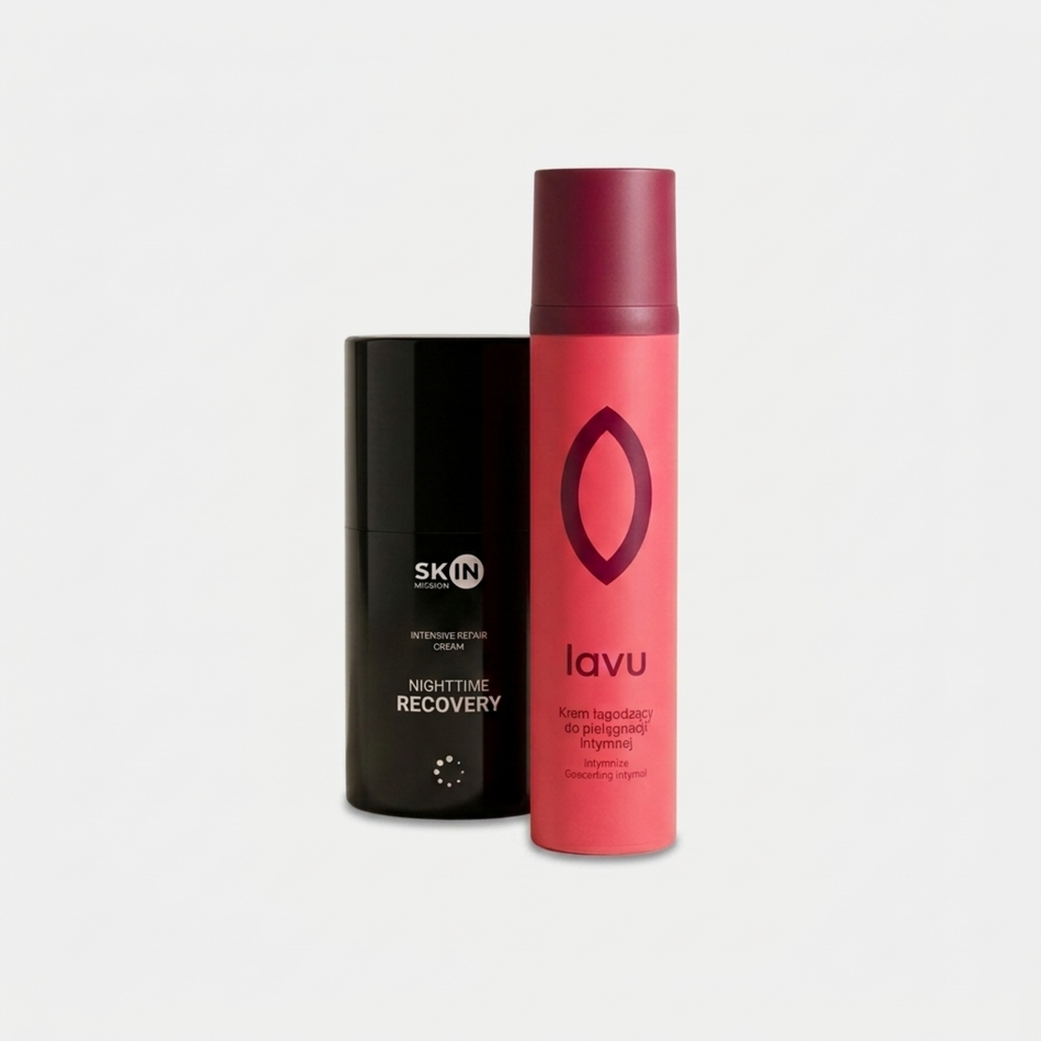 Viloway - Pakiet: Nocne ukojenie - NightTime Recovery + krem łagodzący Lavu do pielęgnacji intymnej