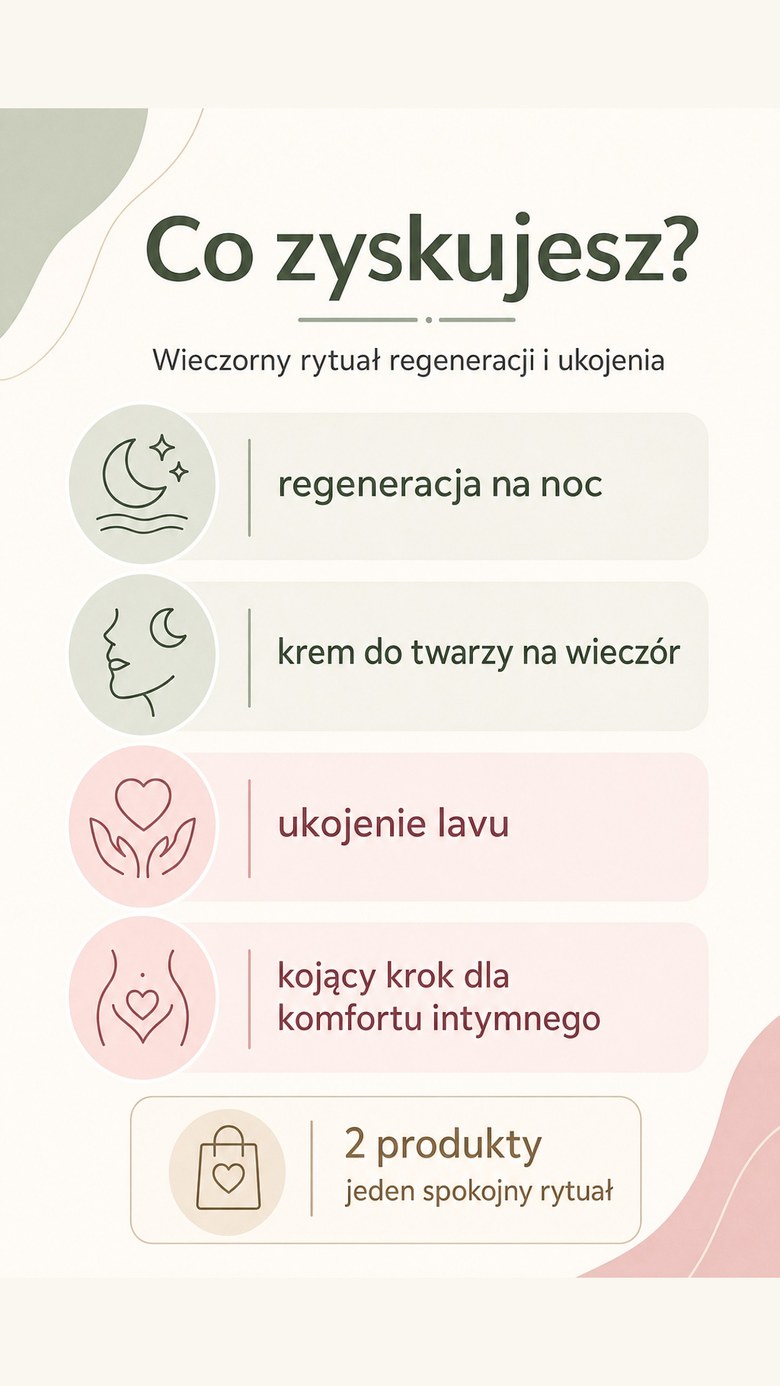Pakiet: Nocne ukojenie - NightTime Recovery + krem łagodzący Lavu do pielęgnacji intymnej