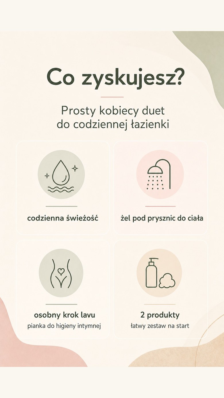Pakiet: Kobiecy duet pod prysznic - Harmony Bath For Her + pianka myjąca Lavu do higieny intymnej